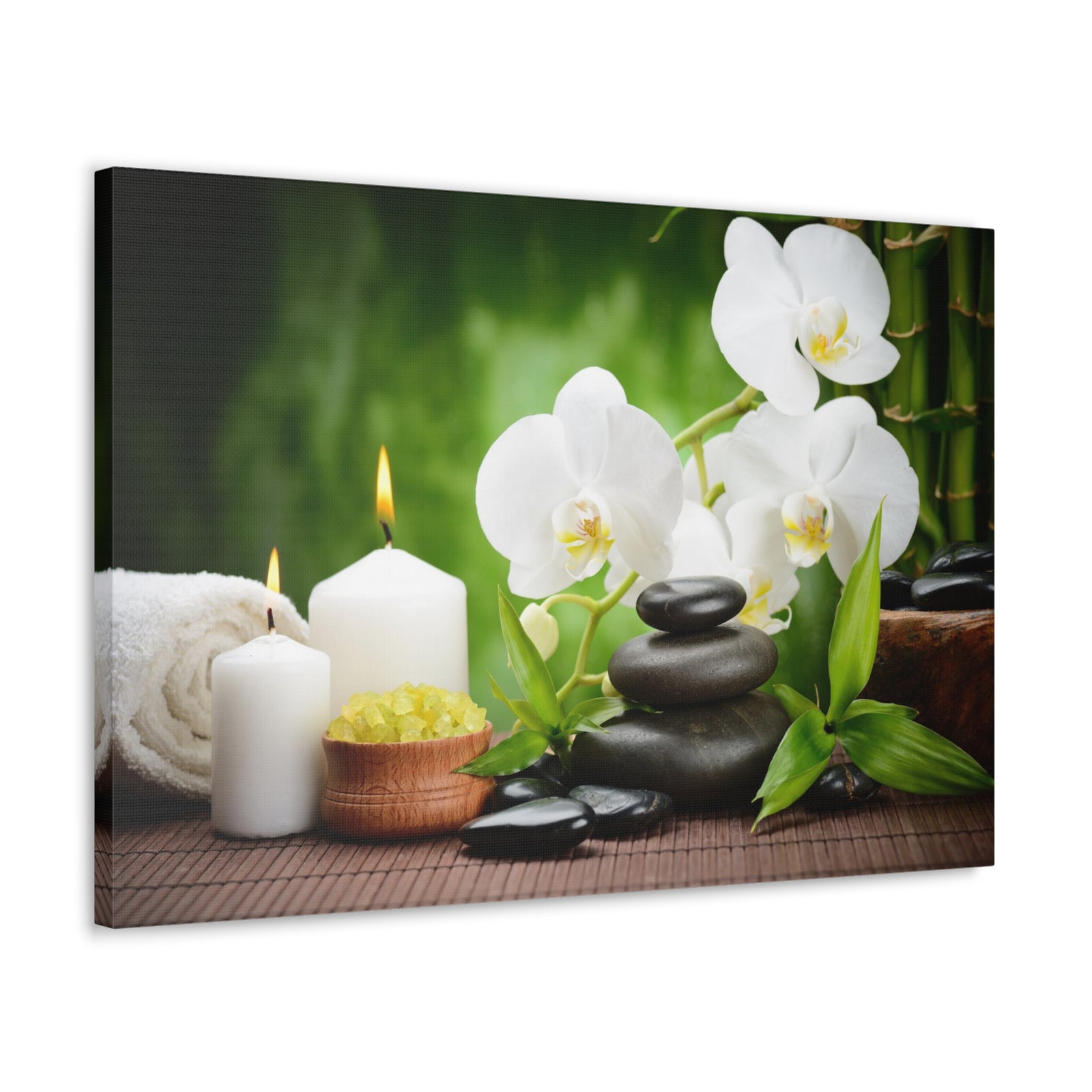 Zen Stones and Orchid Forest Floral Nature Photography Canvas Wall Art for Home Decor Ready-to-Hang-Express Your Love Gifts