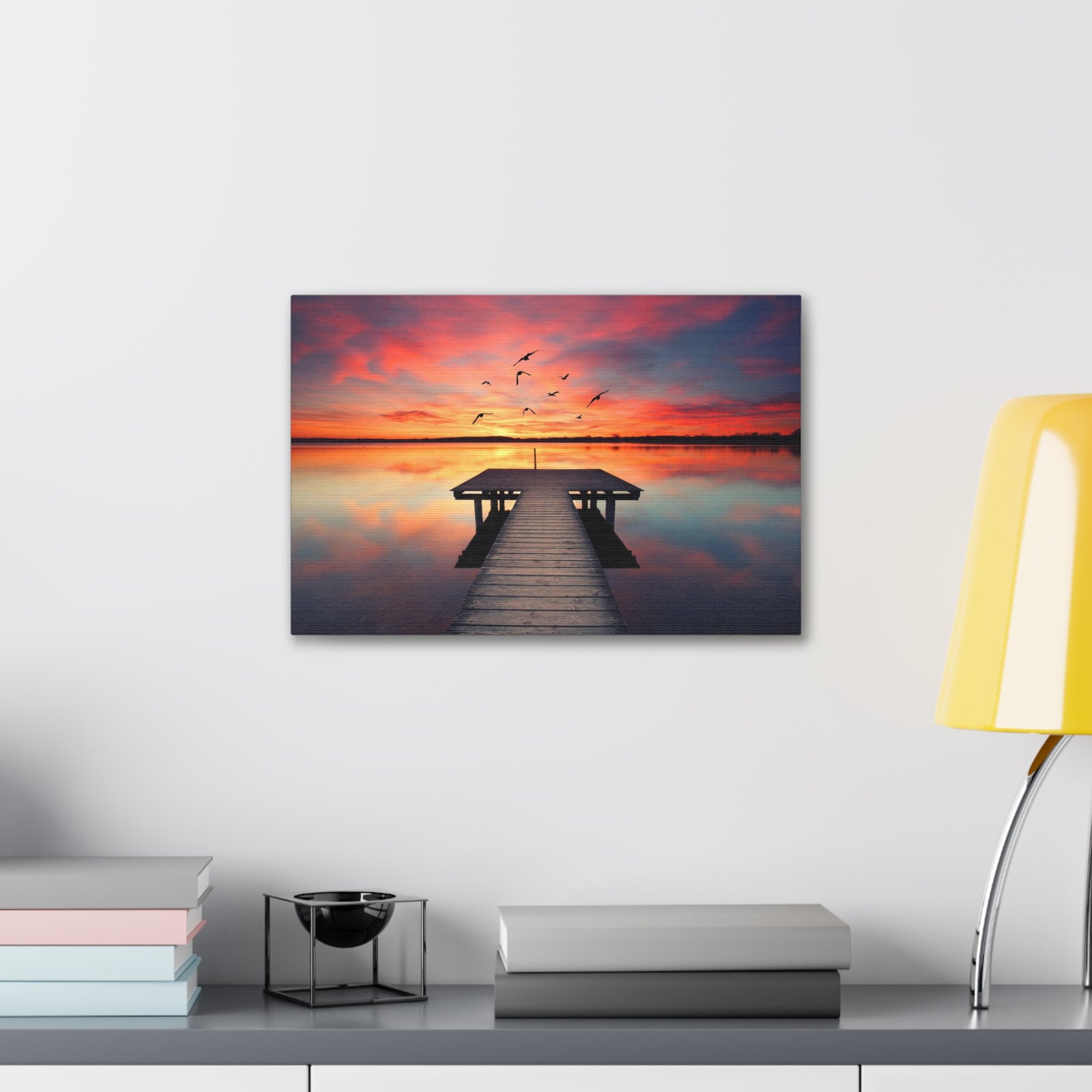 Wooden Bridge Lake View Dawn Nature Wilderness Photography Canvas Wall Art for Home Decor Ready-to-Hang-Express Your Love Gifts