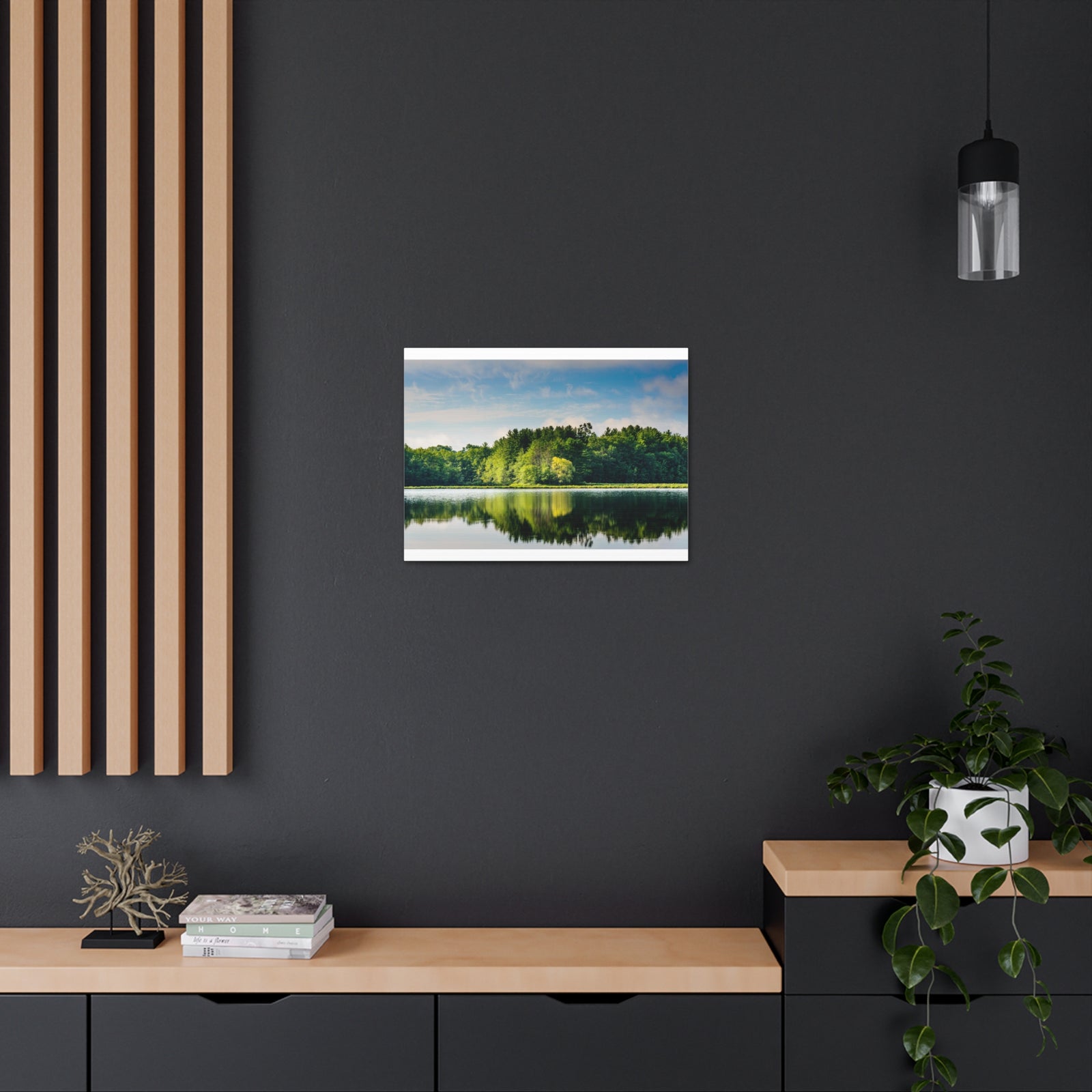 Green Forest Clear Lake Reflection Nature Wilderness Photography Canvas Wall Art for Home Decor Ready-to-Hang-Express Your Love Gifts