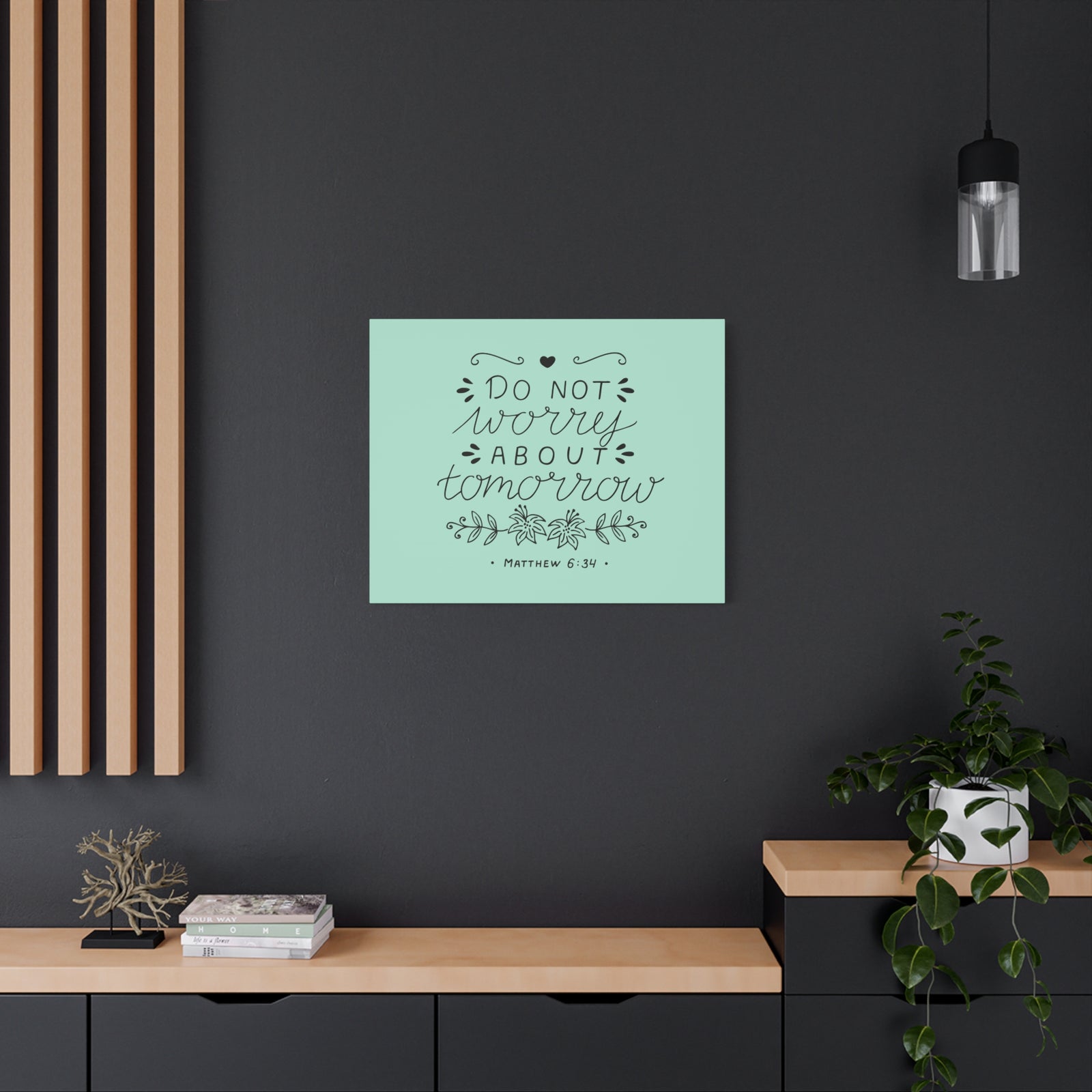 Scripture Canvas Tomorrow Teal Matthew 6:34 Christian Wall Art Bible Verse Print Ready to Hang-Express Your Love Gifts