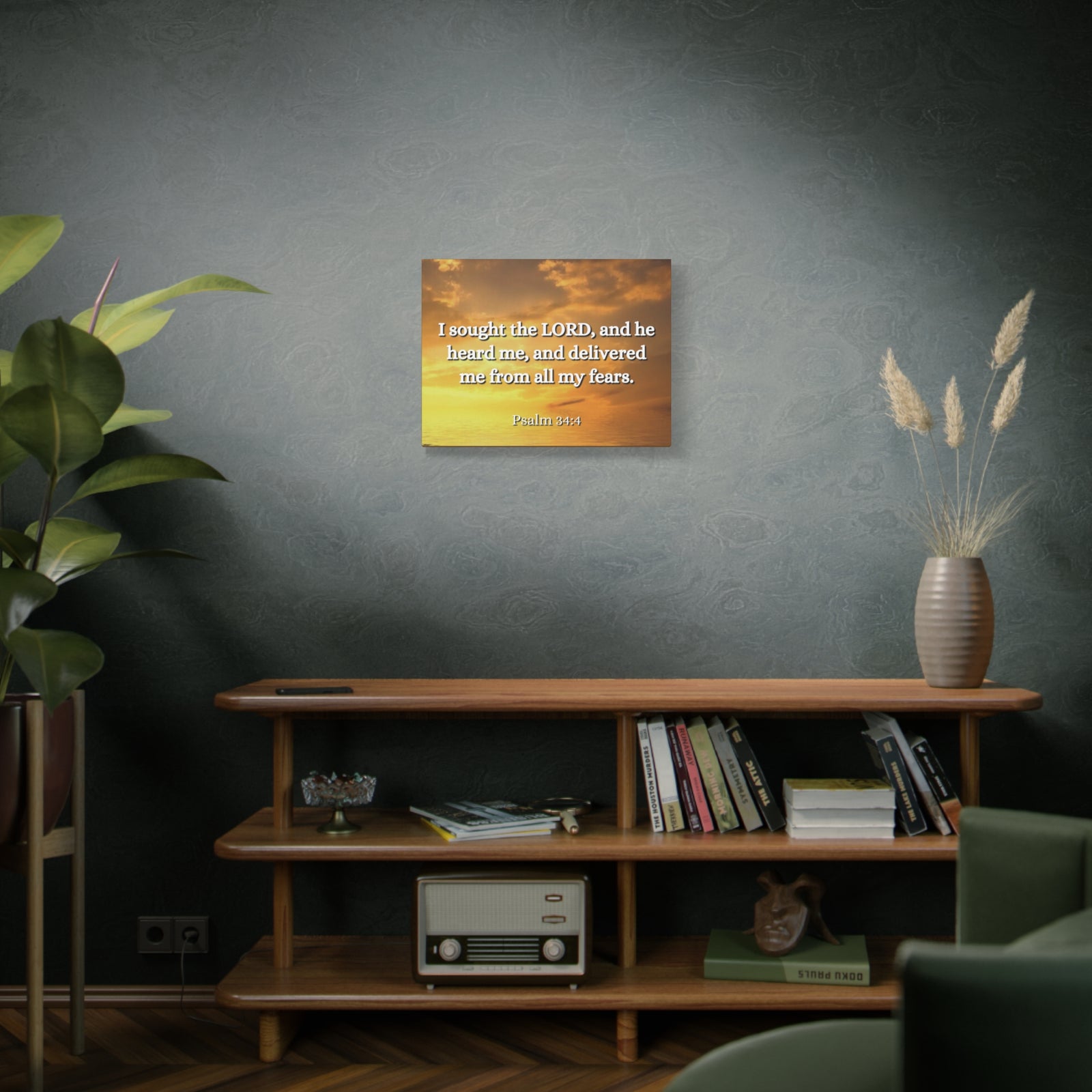 Scripture Canvas All My Fears Psalms 34:4 Christian Wall Art Bible Verse Print Ready to Hang-Express Your Love Gifts