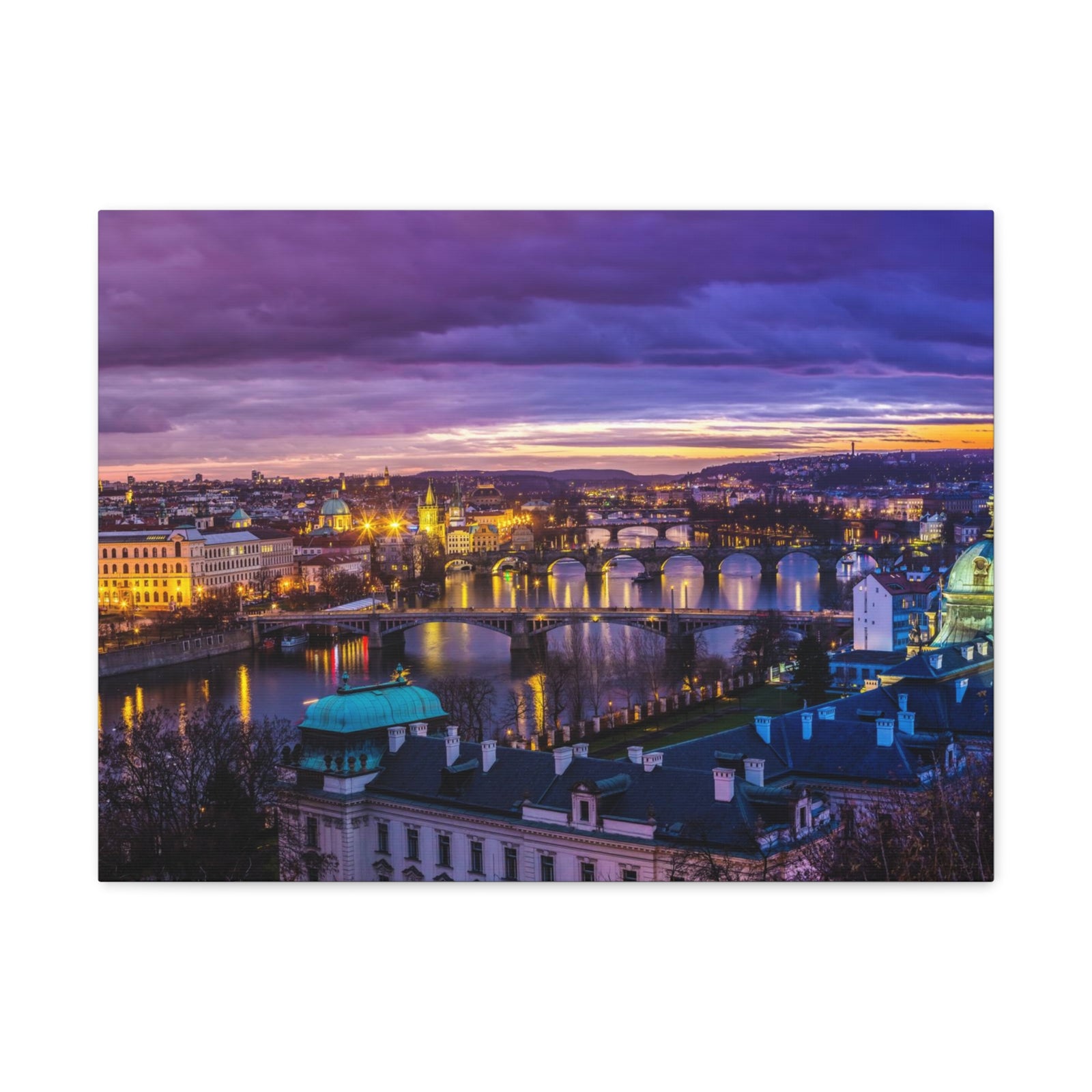 Prague Night Skyline Canvas Artwork High-Quality Breathtaking Stunning Cityscape for Home Decor Ready to Hang-Express Your Love Gifts