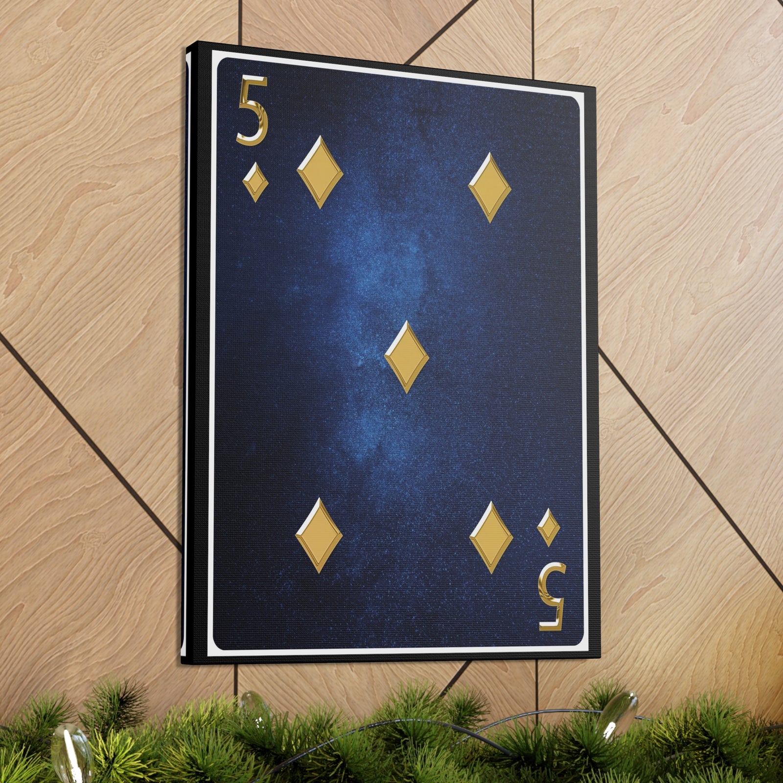 Five Of Diamonds Space Background Playing Card Canvas Wall Art for Home Decor Ready-to-Hang-Express Your Love Gifts