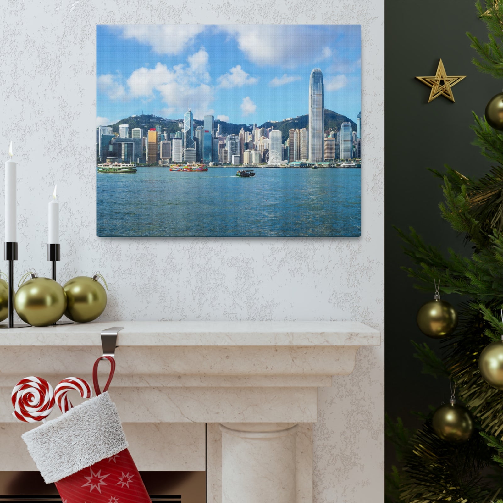 Hong Kong Daytime Skyline Canvas Artwork High-Quality Breathtaking Stunning Cityscape for Home Decor Ready to Hang-Express Your Love Gifts
