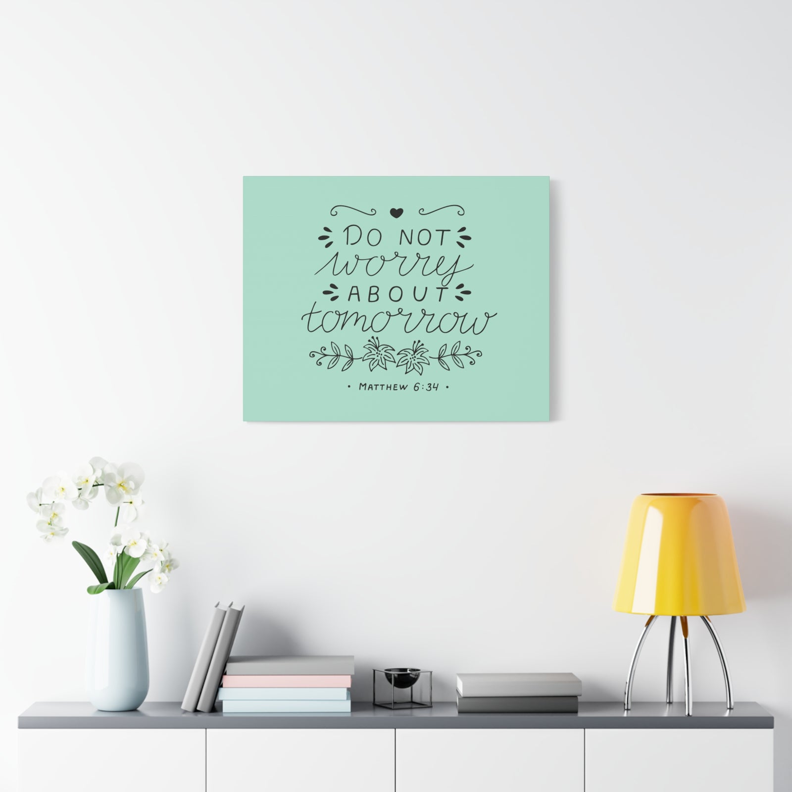 Scripture Canvas Tomorrow Teal Matthew 6:34 Christian Wall Art Bible Verse Print Ready to Hang-Express Your Love Gifts
