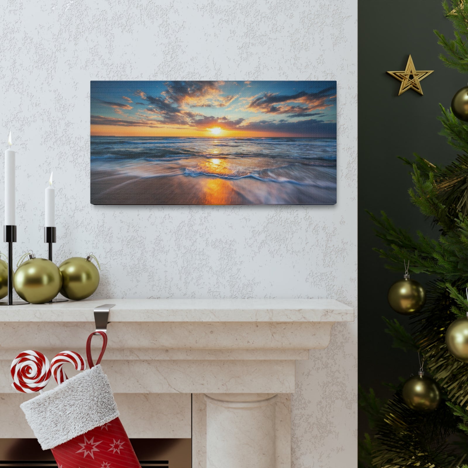 Sunrise Over The Sea Ocean Canvas Wall Art for Home Decor Ready-to-Hang-Express Your Love Gifts