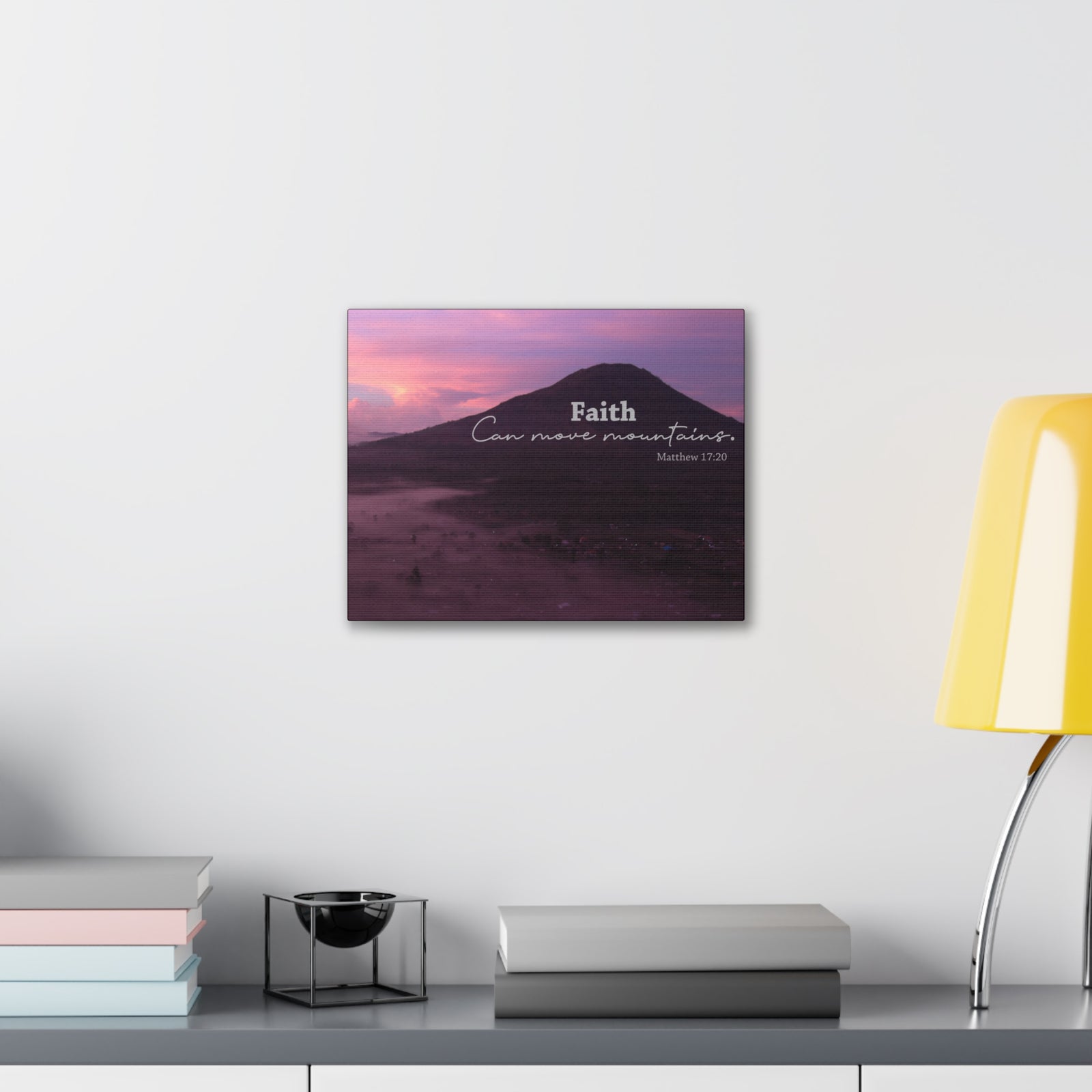 Scripture Canvas Move Mountains Matthew 17:20 Pink Christian Wall Art Bible Verse Print Ready to Hang-Express Your Love Gifts