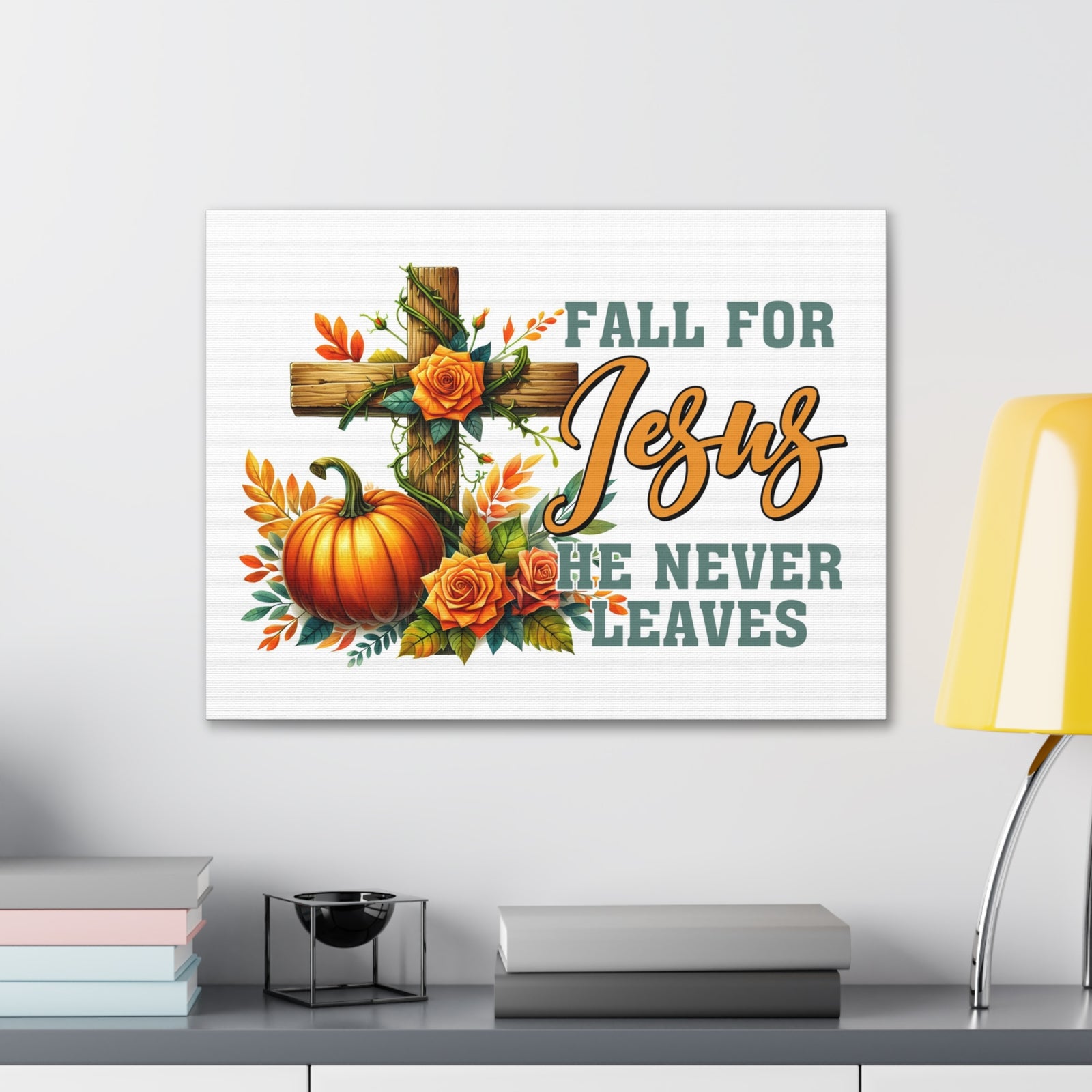 Scripture Walls Jesus Never Leaves Autumn Bible Verse Canvas Christian Wall Art Ready to Hang Unframed-Express Your Love Gifts