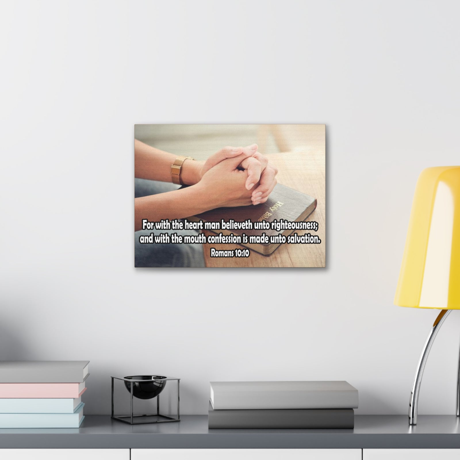Bible Verse Canvas Convention is Unto Romans 10:10 Christian Home Décor Wall Art Scripture Ready to Hang Faith Print-Express Your Love Gifts