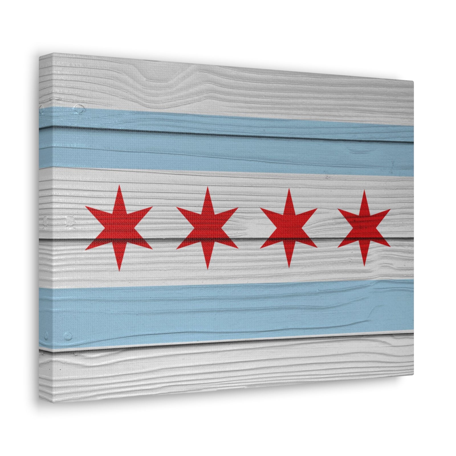 Wooden Chicago Flag Handpainted Art Canvas Wall Art for Home Decor Ready-to-Hang-Express Your Love Gifts