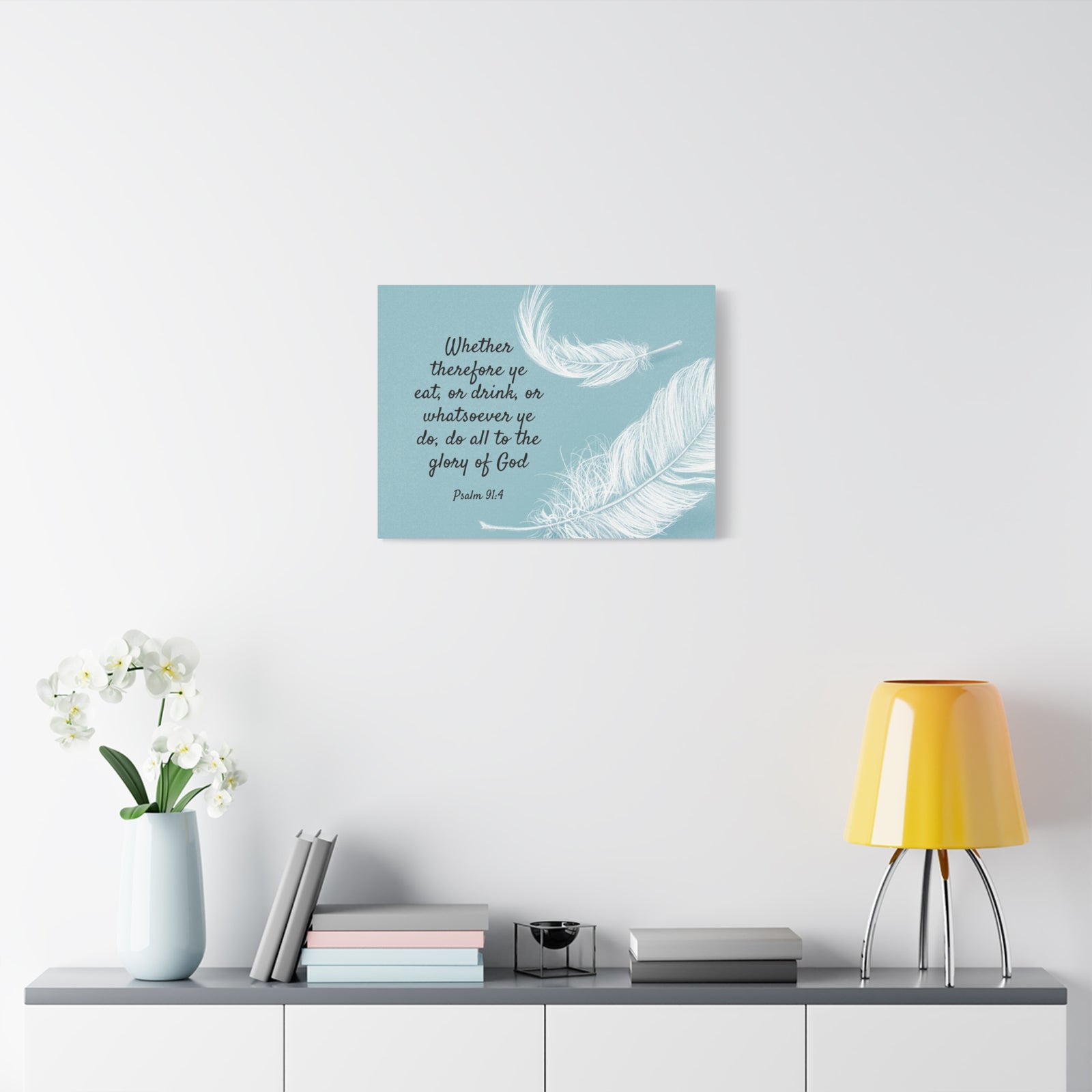 Scripture Canvas Glory Of God Psalm 91:4 Feather Christian Wall Art Bible Verse Print Ready to Hang-Express Your Love Gifts