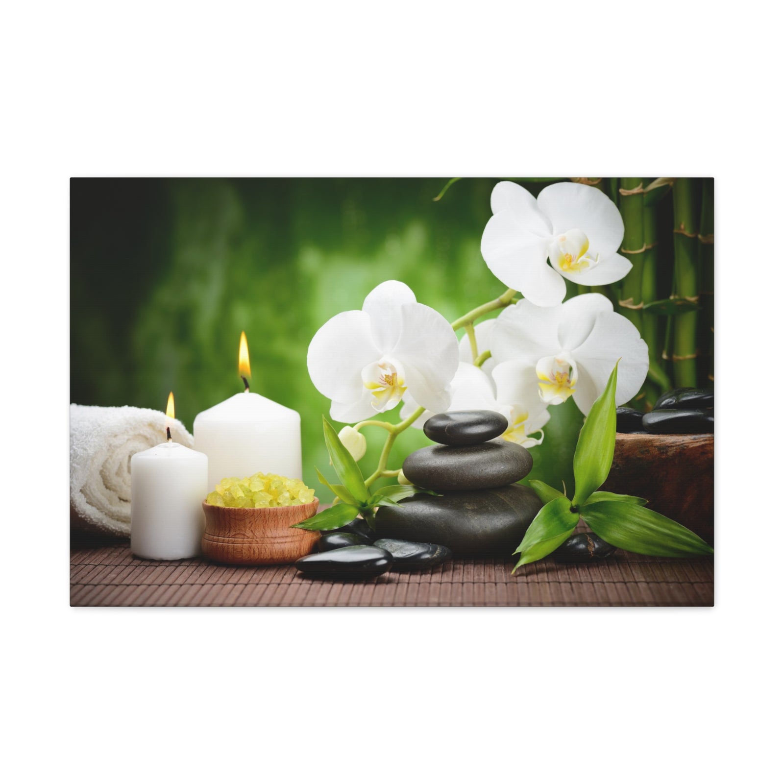 Zen Stones and Orchid Forest Floral Nature Photography Canvas Wall Art for Home Decor Ready-to-Hang-Express Your Love Gifts