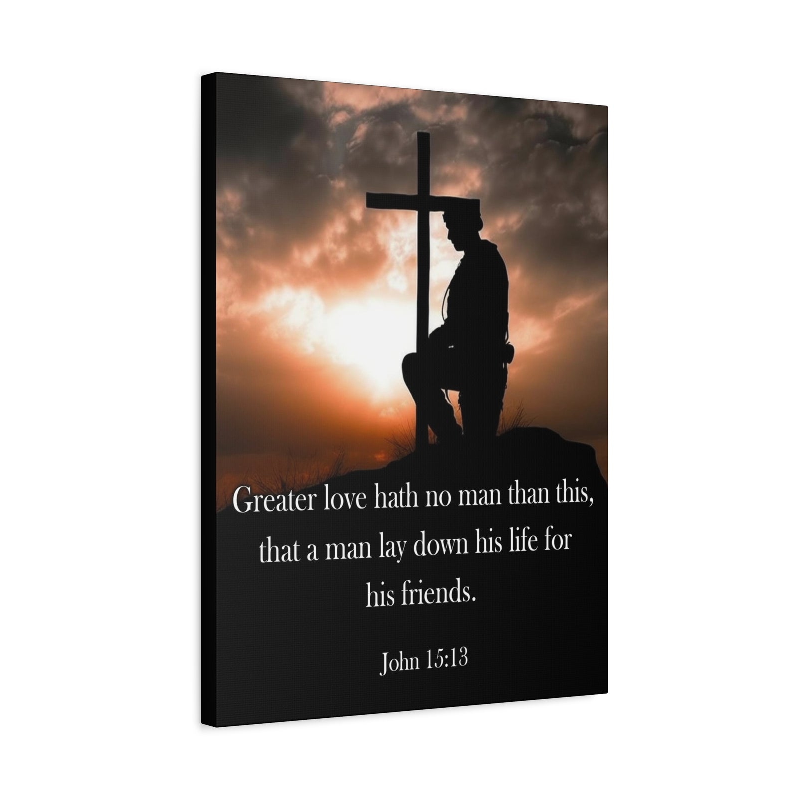 Scripture Walls John 15:13 Greater Love Soldier at Cross Christian Wall Art Print Ready to Hang Unframed-Express Your Love Gifts