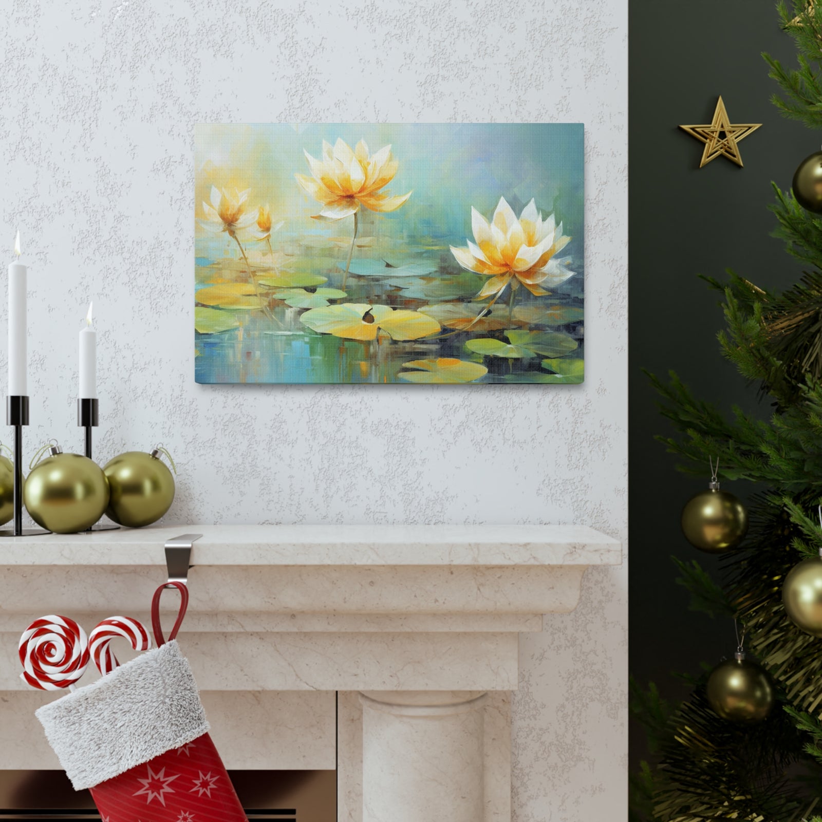 Hand-painted Lotus Flower Canvas Wall Art for Home Decor Ready-to-Hang-Express Your Love Gifts