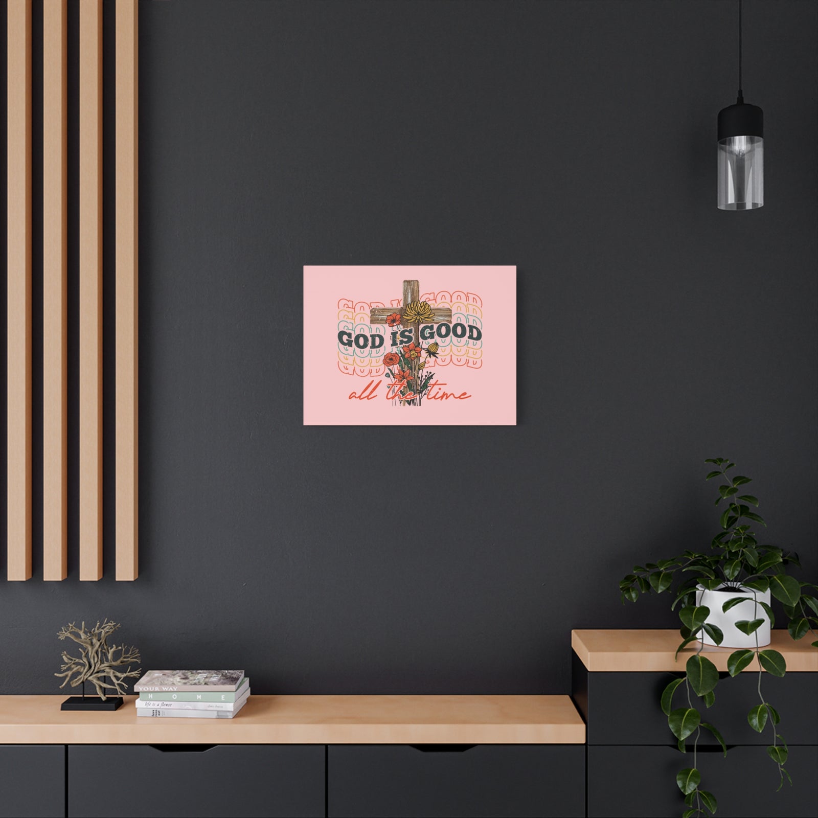 Scripture Canvas God Is Good Psalm 100:5 Light Red Christian Wall Art Bible Verse Print Ready to Hang-Express Your Love Gifts