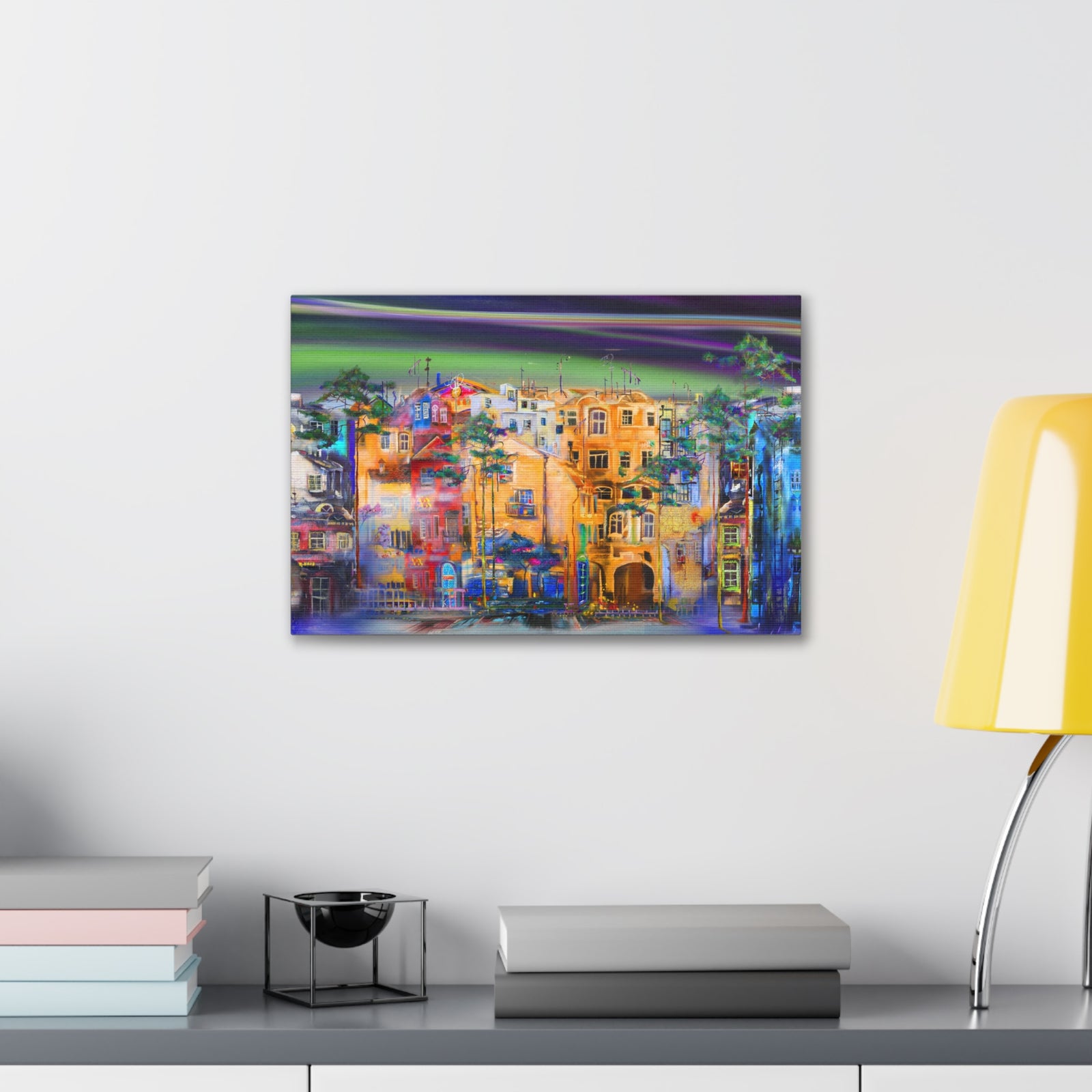 City Skyline Night Street Canvas Wall Art for Home Decor Ready-to-Hang-Express Your Love Gifts