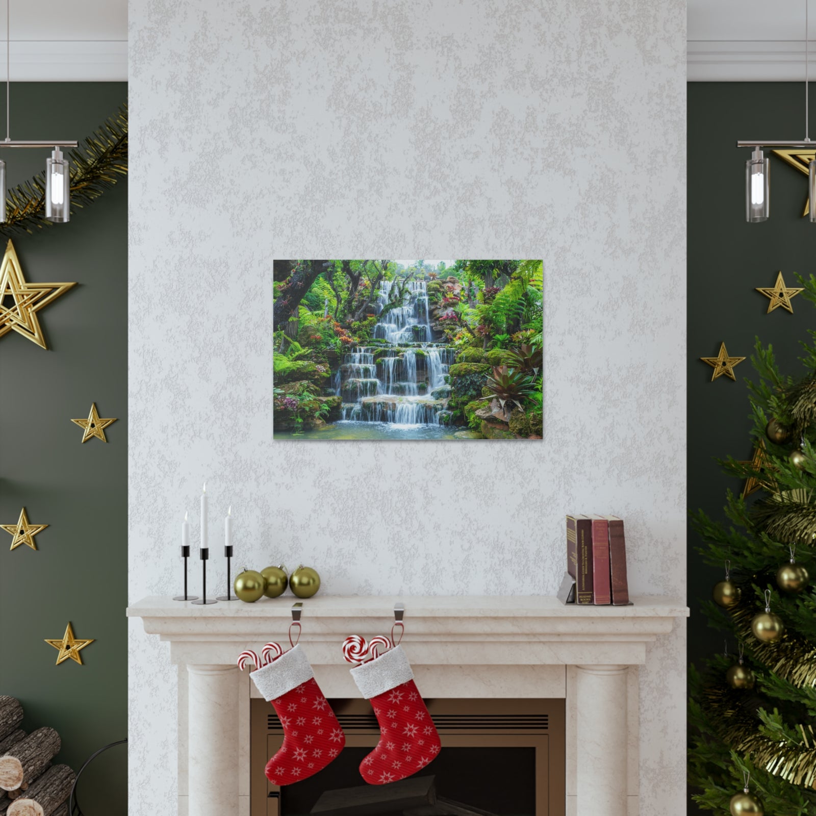 Waterfall w Maple Trees Kyoto Garden Canvas Wall Art for Home Decor Ready-to-Hang-Express Your Love Gifts