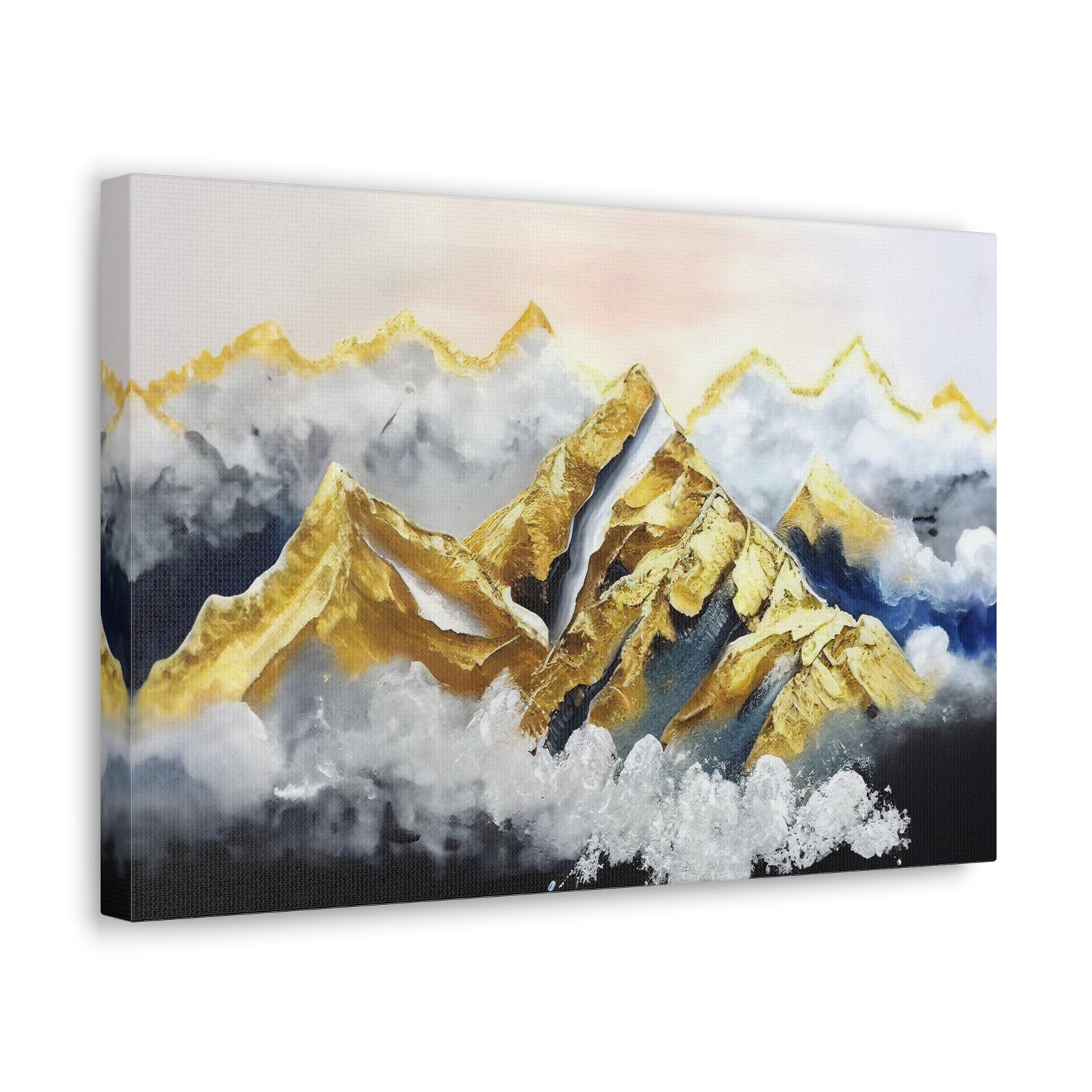 Landscape White Gold and Blue Mountains Painting Canvas Wall Art for Home Decor Ready-to-Hang-Express Your Love Gifts