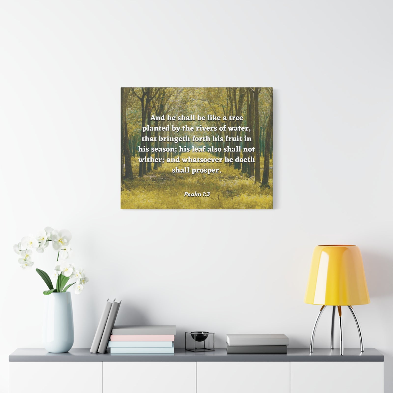 Scripture Canvas Shall Prosper Psalms 1:3 Christian Wall Art Bible Verse Print Ready to Hang-Express Your Love Gifts