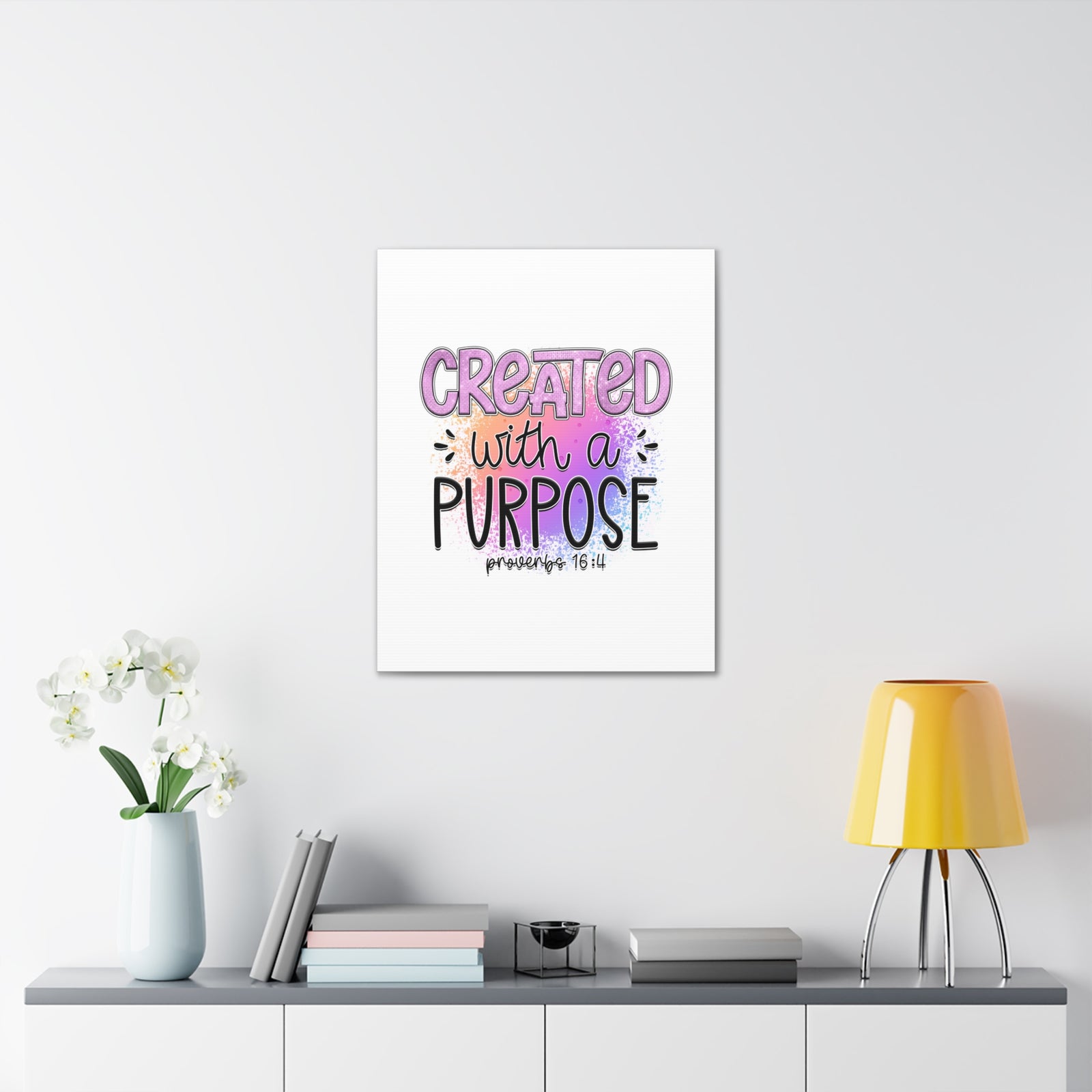 Scripture Walls Proverbs 16:4 Created With a Purpose Purple Bible Verse Canvas Christian Wall Art Ready to Hang Unframed-Express Your Love Gifts