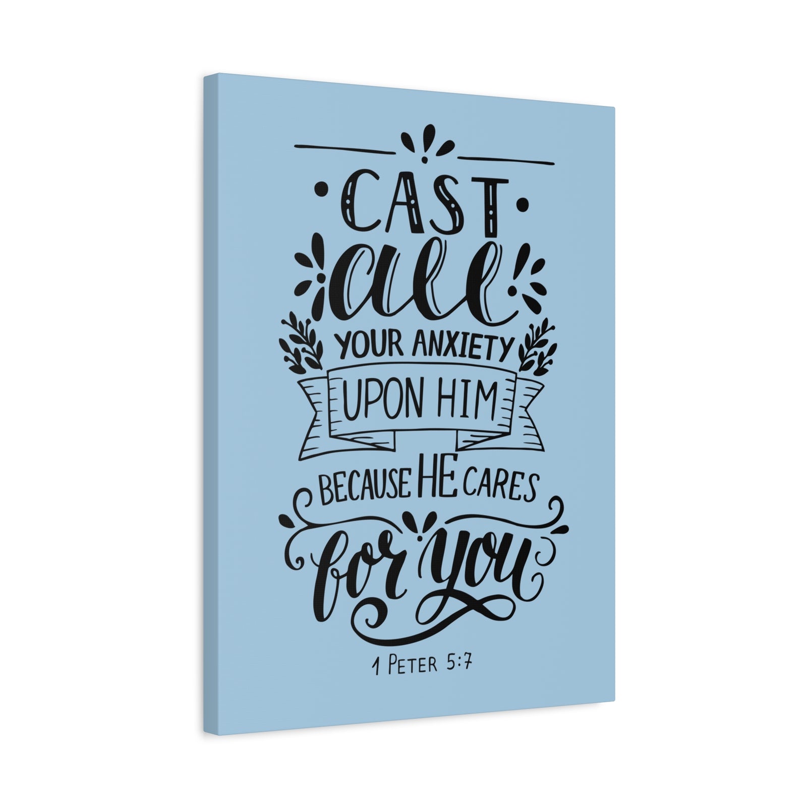 Scripture Canvas Cast All Your Anxiety 1 Peter 5:7 Christian Wall Art Bible Verse Print Ready To Hang-Express Your Love Gifts