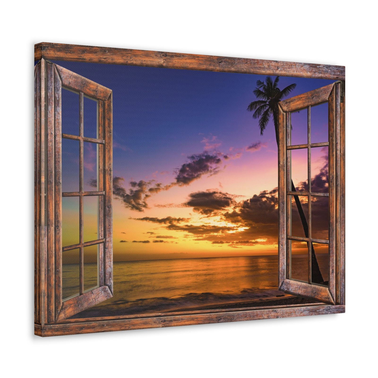 Canvas Print Wall Art Window Sunset Sea Nature Photography Realism Scenic Landscape Colorful Multicolor for Home Decor Ready to Hang-Express Your Love Gifts