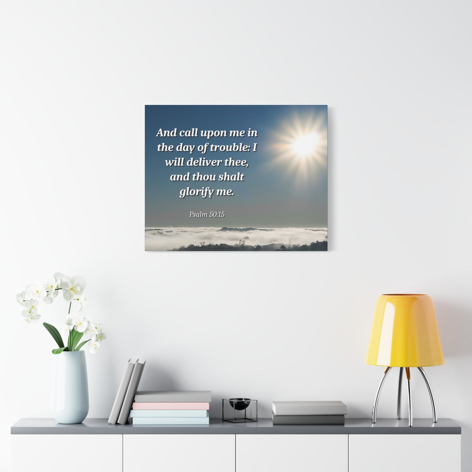 Scripture Canvas Day Of Trouble Psalms 50:15 Christian Wall Art Bible Verse Print Ready to Hang-Express Your Love Gifts