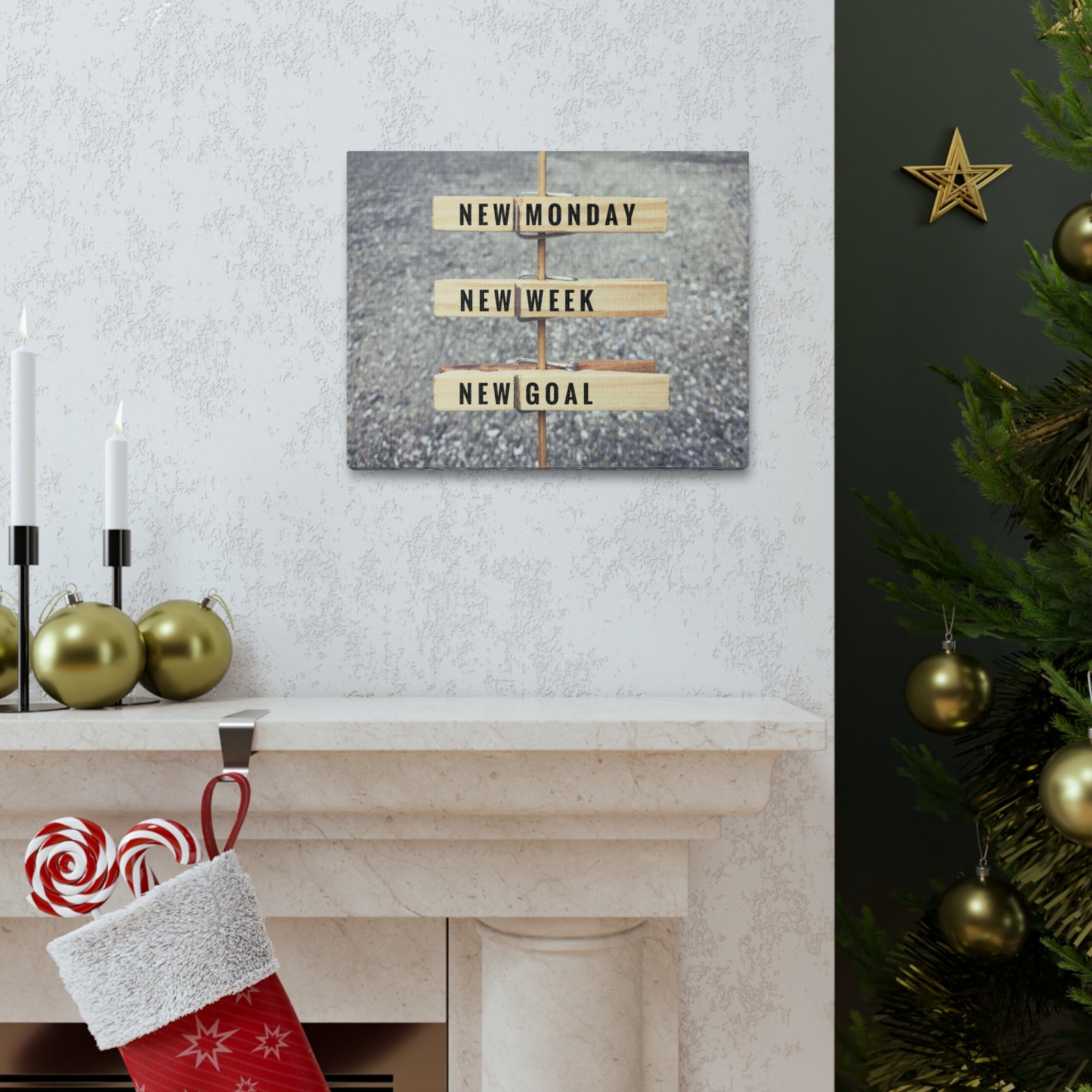 Inspirational Quote Canvas New Monday New Goal Motivational Print Ready to Hang Artwork-Express Your Love Gifts