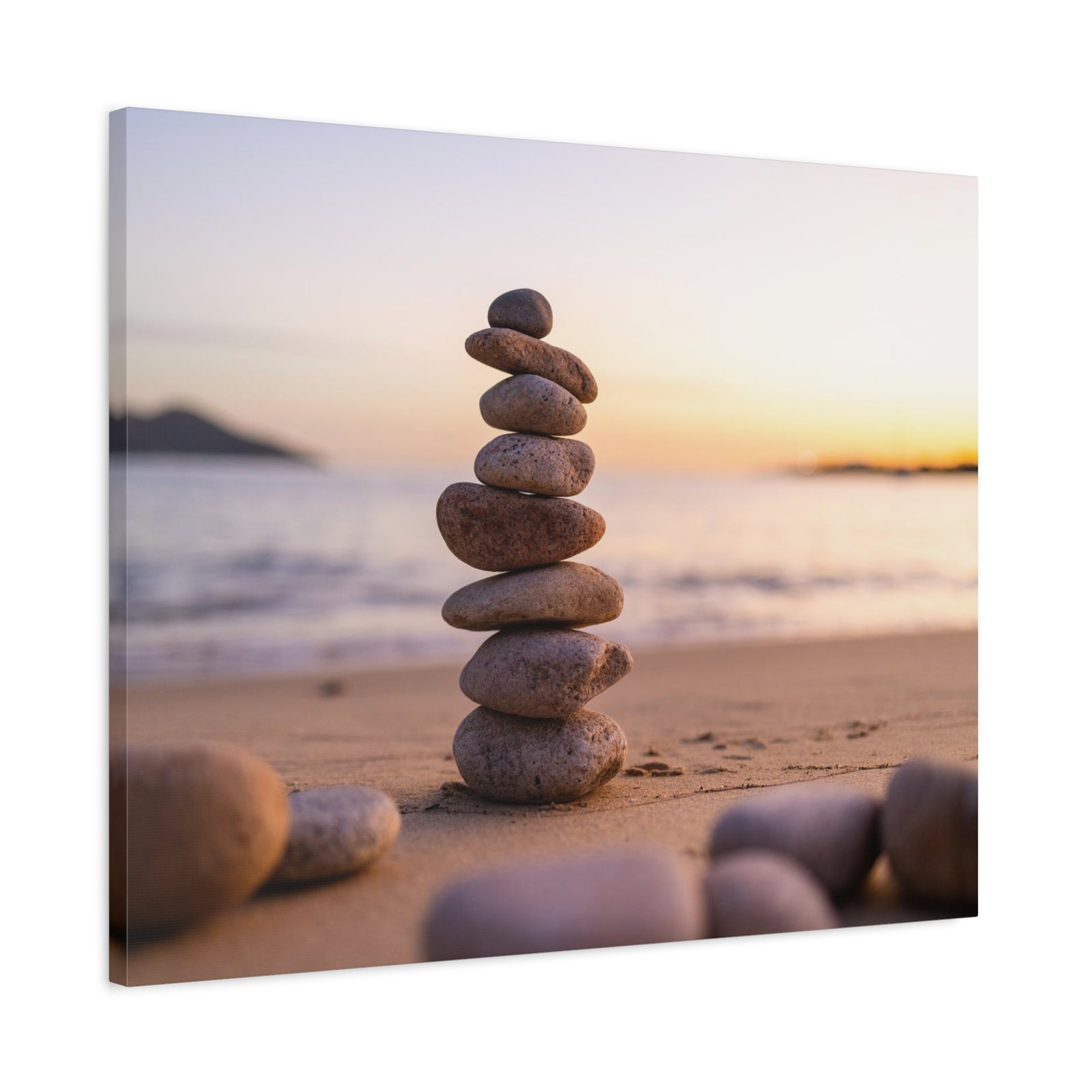 Pebbles Stack Over Blue Sea Nature Wilderness Photography Canvas Wall Art for Home Decor Ready-to-Hang-Express Your Love Gifts