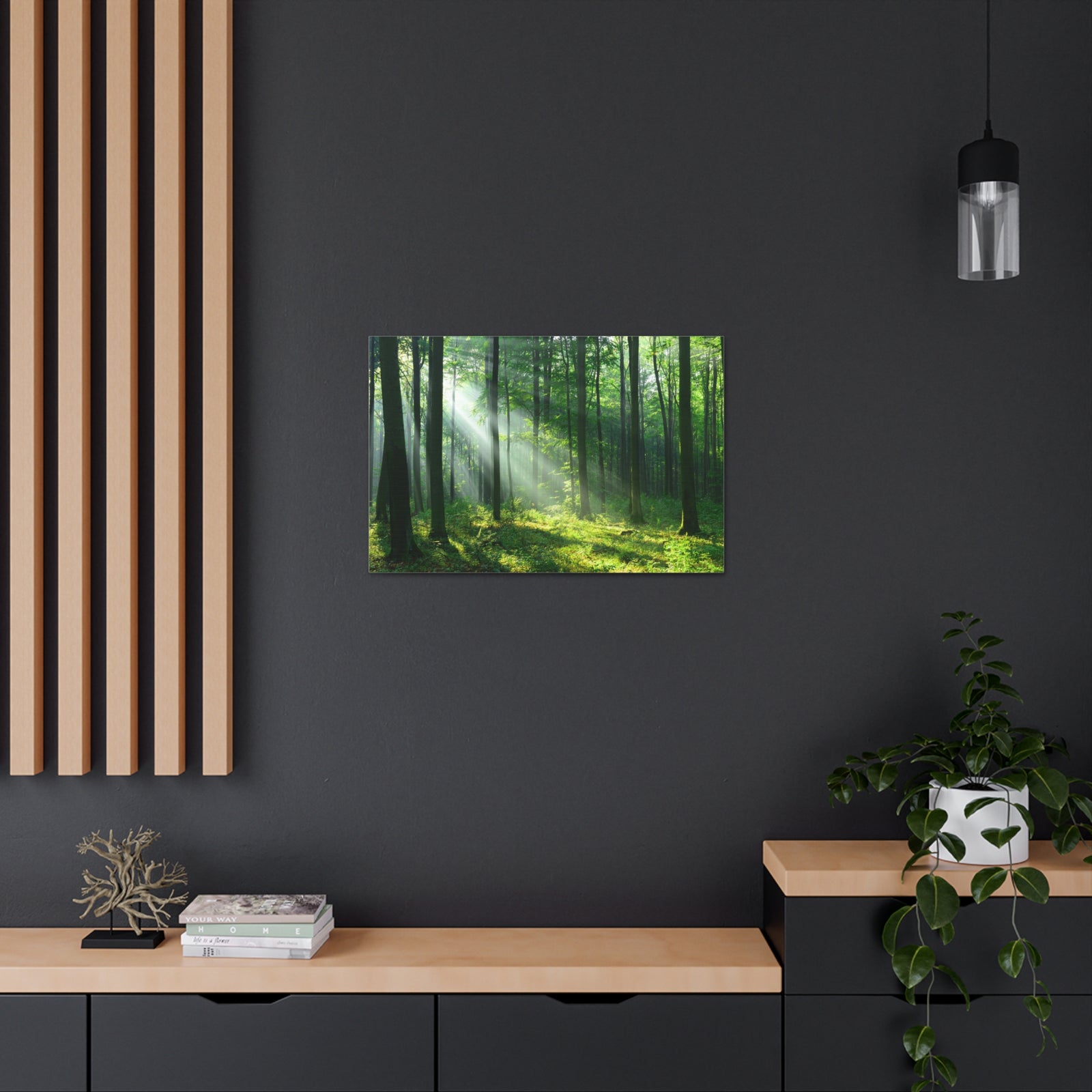 Green Forest Sunlight Nature Wilderness Photography Canvas Wall Art for Home Decor Ready-to-Hang-Express Your Love Gifts