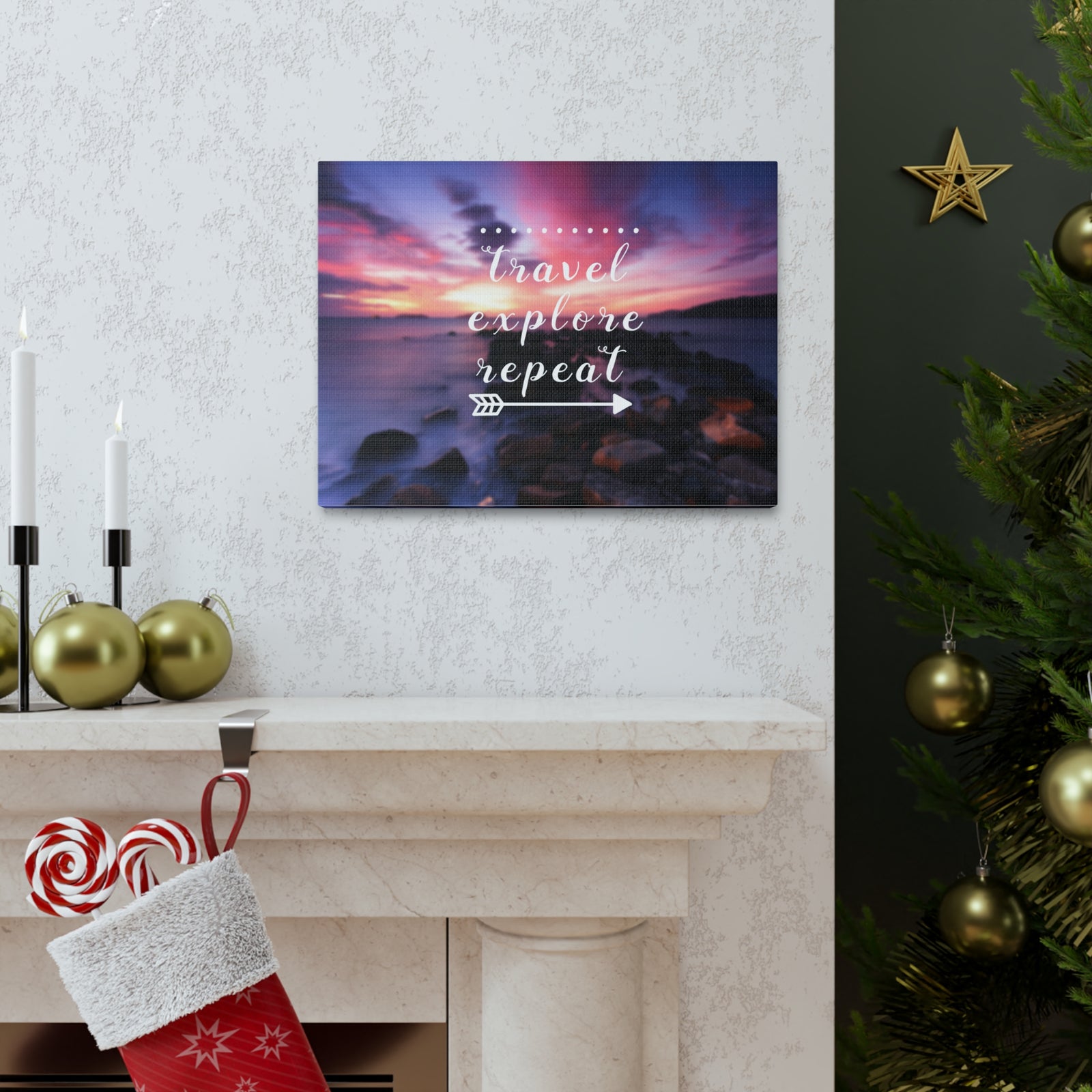 Inspirational Quote Canvas Travel Explore Repeat Motivational Print Ready to Hang Artwork-Express Your Love Gifts