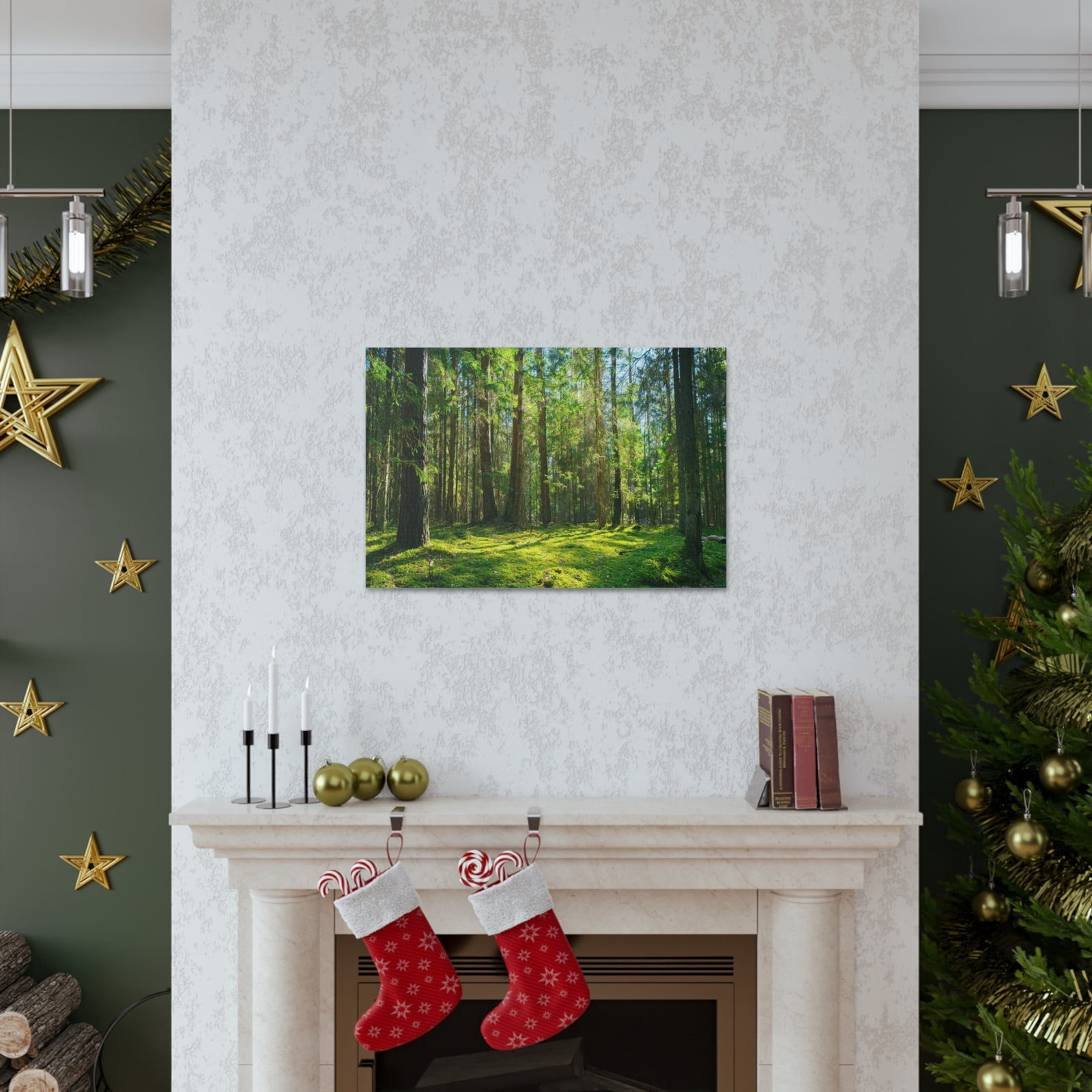 Sunlight Green Forest Tree Nature Wilderness Photography Canvas Wall Art for Home Decor Ready-to-Hang-Express Your Love Gifts