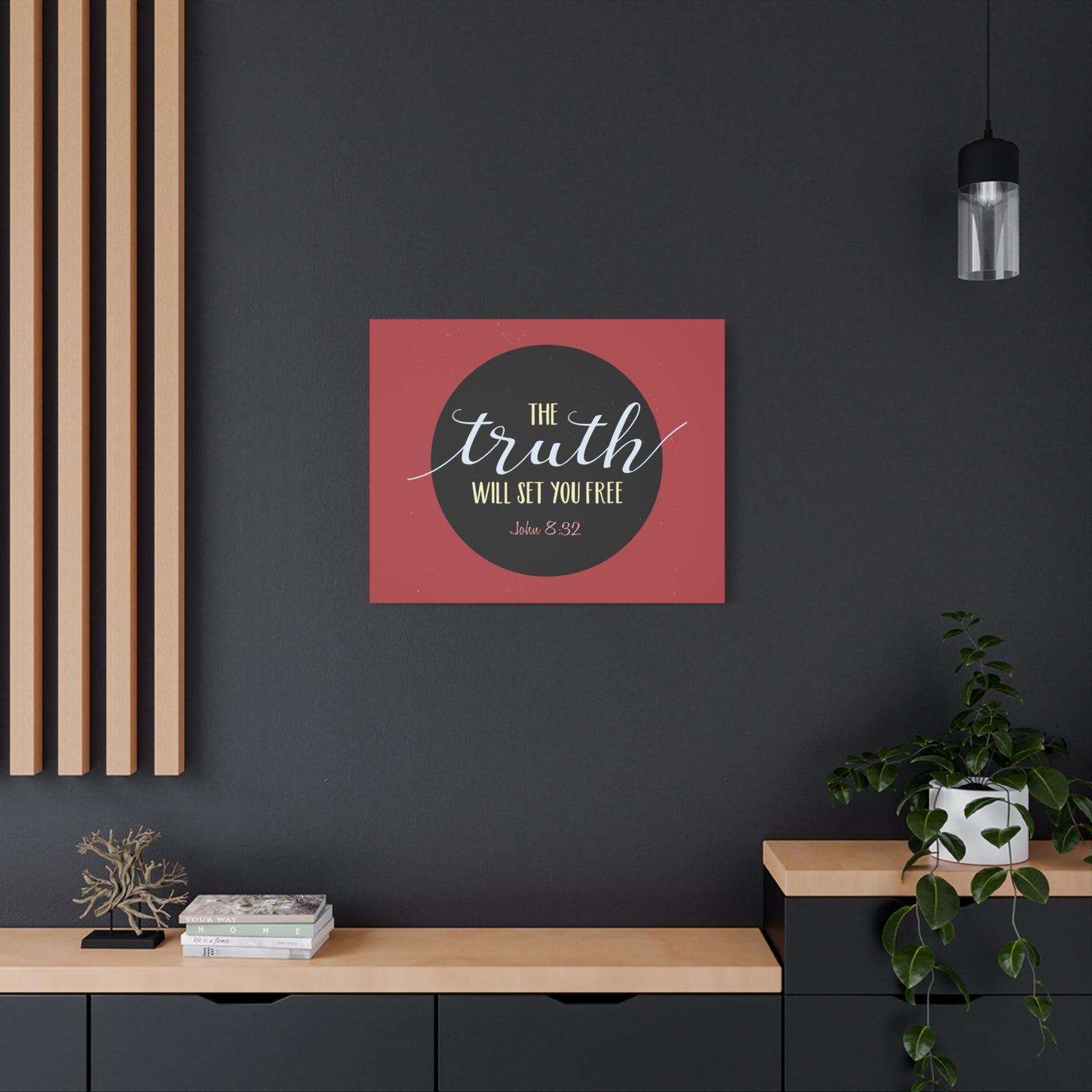 Scripture Canvas The Truth Red John 8:32 Christian Wall Art Bible Verse Print Ready to Hang-Express Your Love Gifts