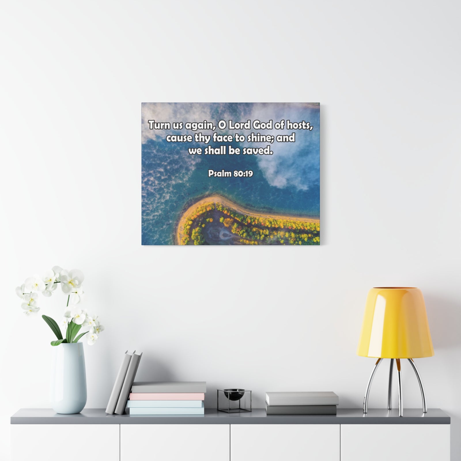 Bible Verse Canvas Turn Us Again Psalm 80:19 Christian Home Décor Wall Art Scripture Ready to Hang Faith Print-Express Your Love Gifts