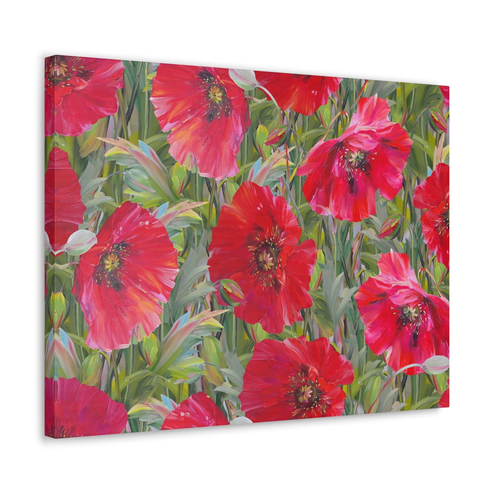 Seamless Floral Pattern Red Poppies Flower Canvas Wall Art for Home Decor Ready-to-Hang-Express Your Love Gifts