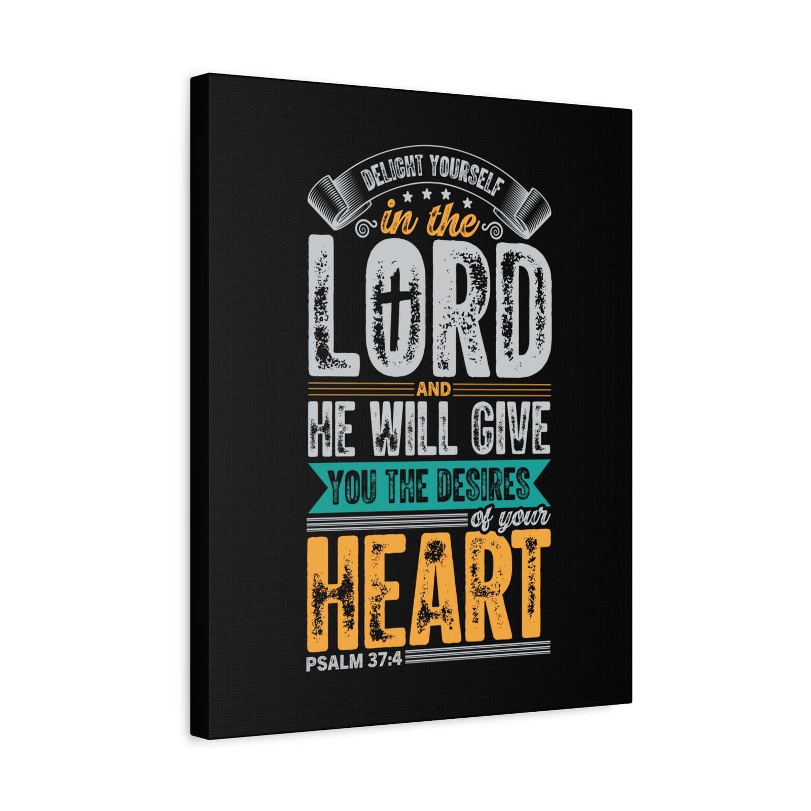 Scripture Walls Desires Of Your Heart Psalm 37:4 Yellow Heart Bible Verse Canvas Christian Wall Art Ready to Hang-Express Your Love Gifts