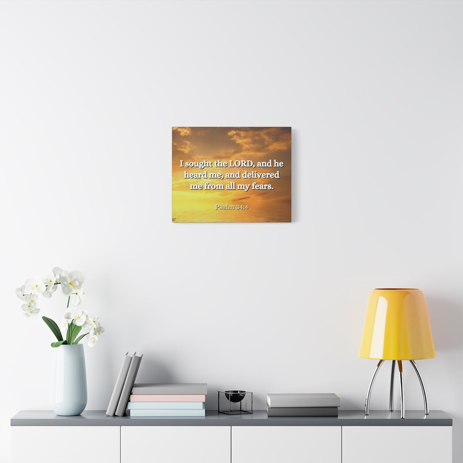 Scripture Canvas All My Fears Psalms 34:4 Christian Wall Art Bible Verse Print Ready to Hang-Express Your Love Gifts