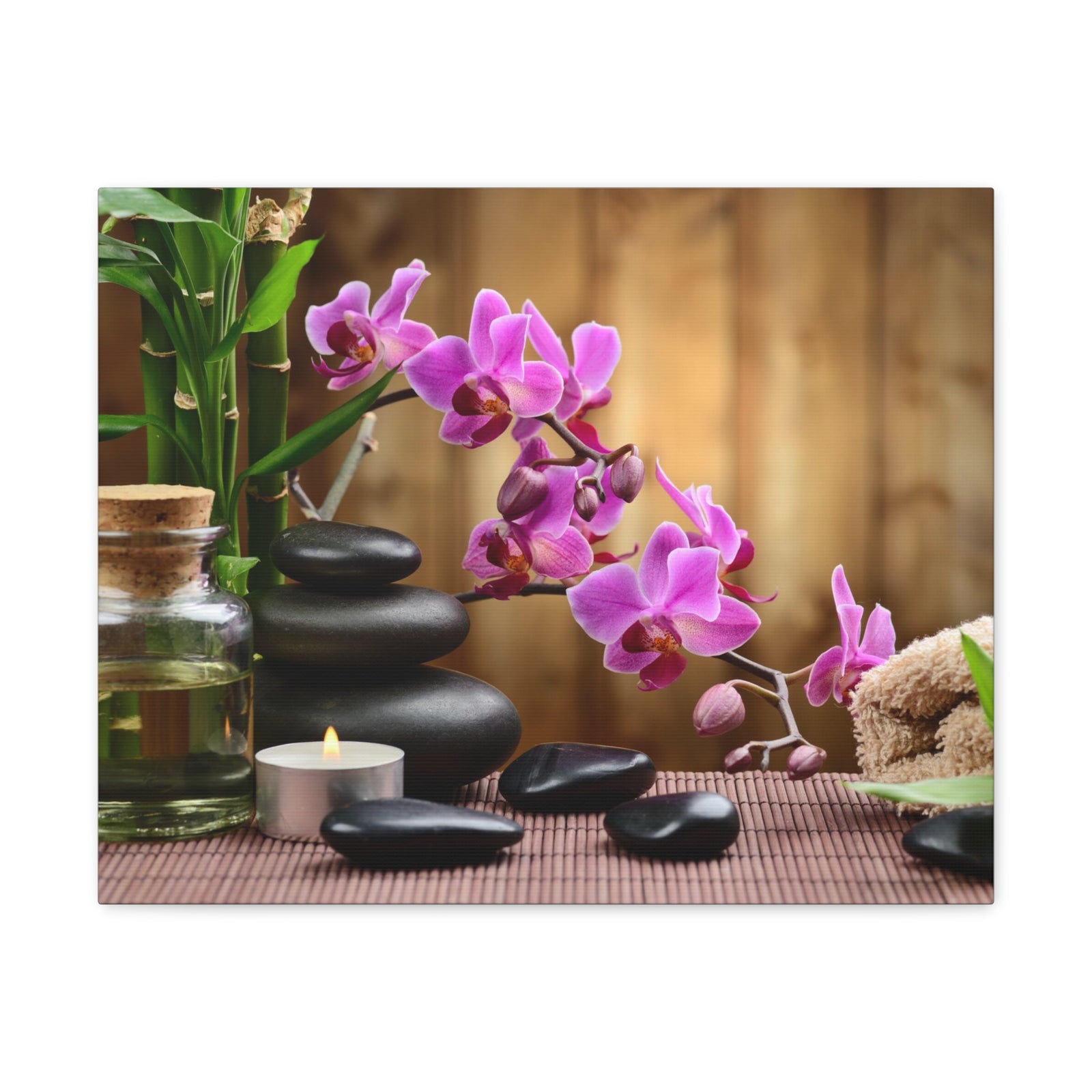 Bamboo Stones Orchid Forest Floral Nature Photography Canvas Wall Art for Home Decor Ready-to-Hang-Express Your Love Gifts
