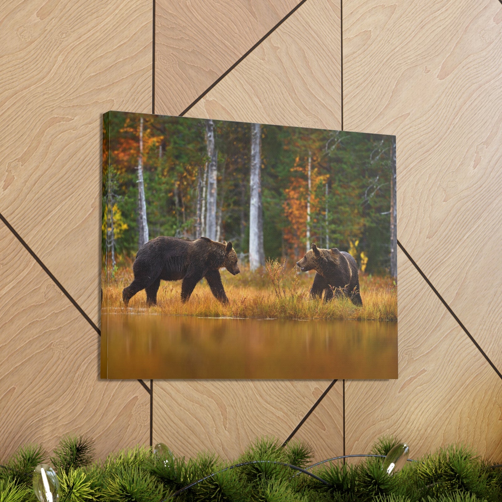 Spring Forest Bears Nature Wilderness Photography Canvas Wall Art for Home Decor Ready-to-Hang-Express Your Love Gifts