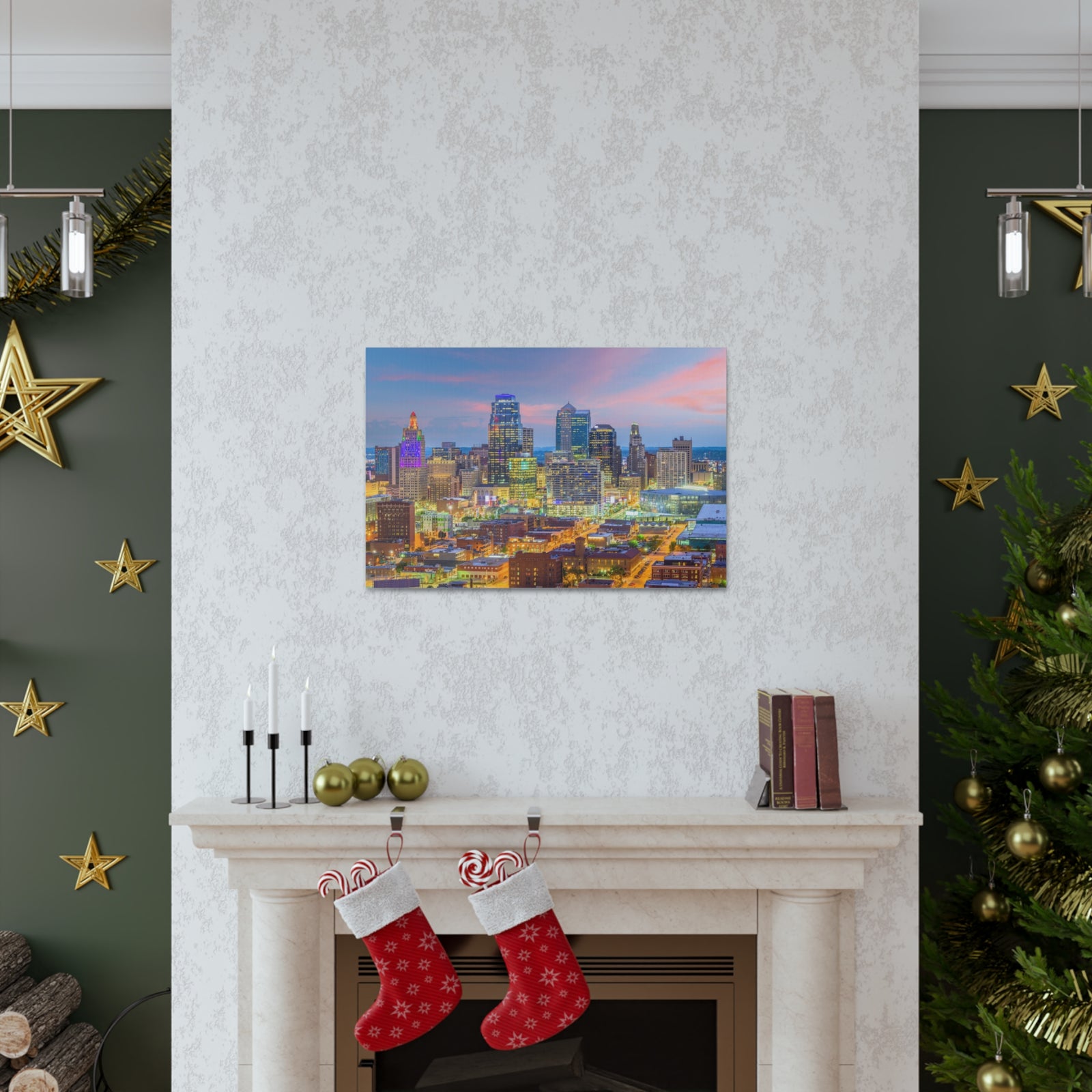 Kansas City Night Skyline Canvas Artwork High-Quality Breathtaking Stunning Cityscape for Home Decor Ready to Hang-Express Your Love Gifts