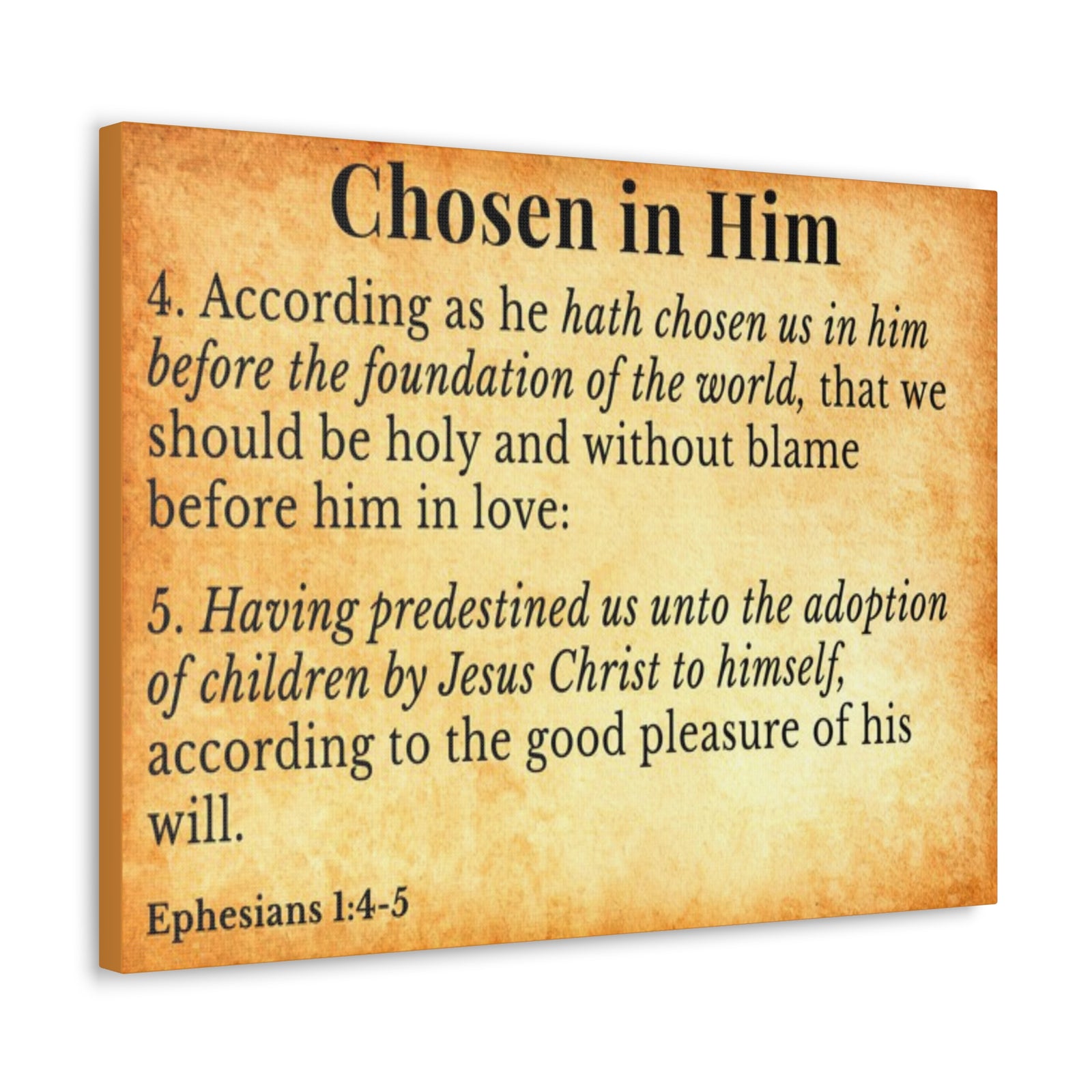 Scripture Walls Ephesians 1:4-5 Chosen in Christ Gold Bible Verse Canvas Christian Wall Art Ready to Hang Unframed-Express Your Love Gifts