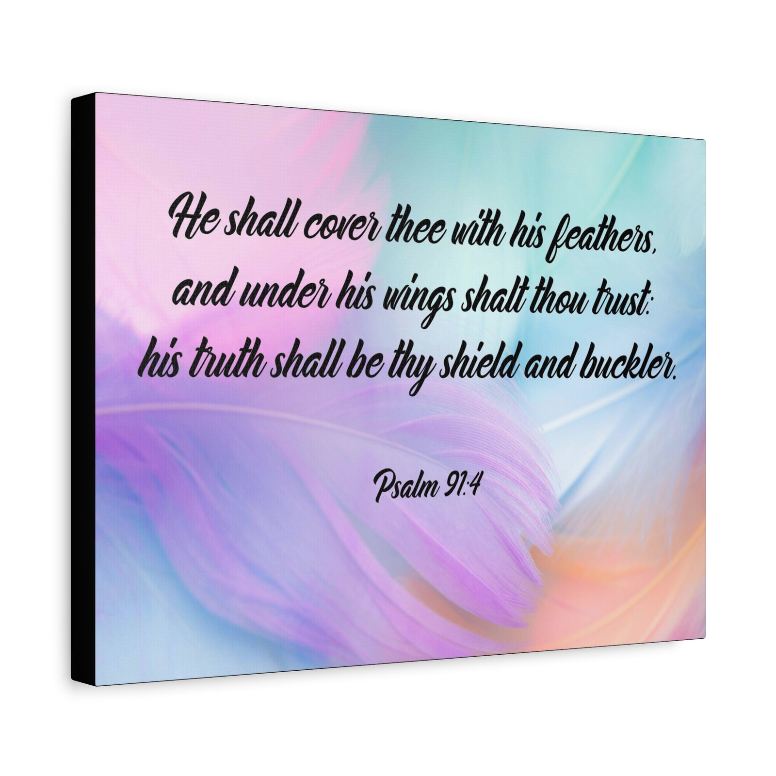 Scripture Canvas Under His Wings Psalm 91:4 Christian Wall Art Bible Verse Print Ready to Hang-Express Your Love Gifts