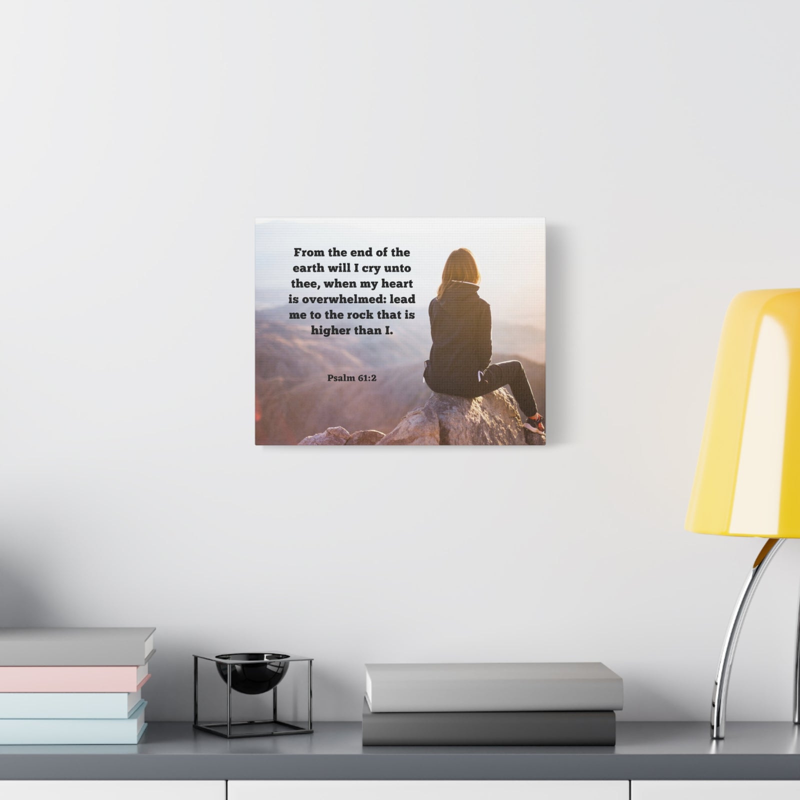Scripture Canvas Heart Is Overwhelmed Psalms 61:2 Christian Wall Art Bible Verse Print Ready to Hang-Express Your Love Gifts