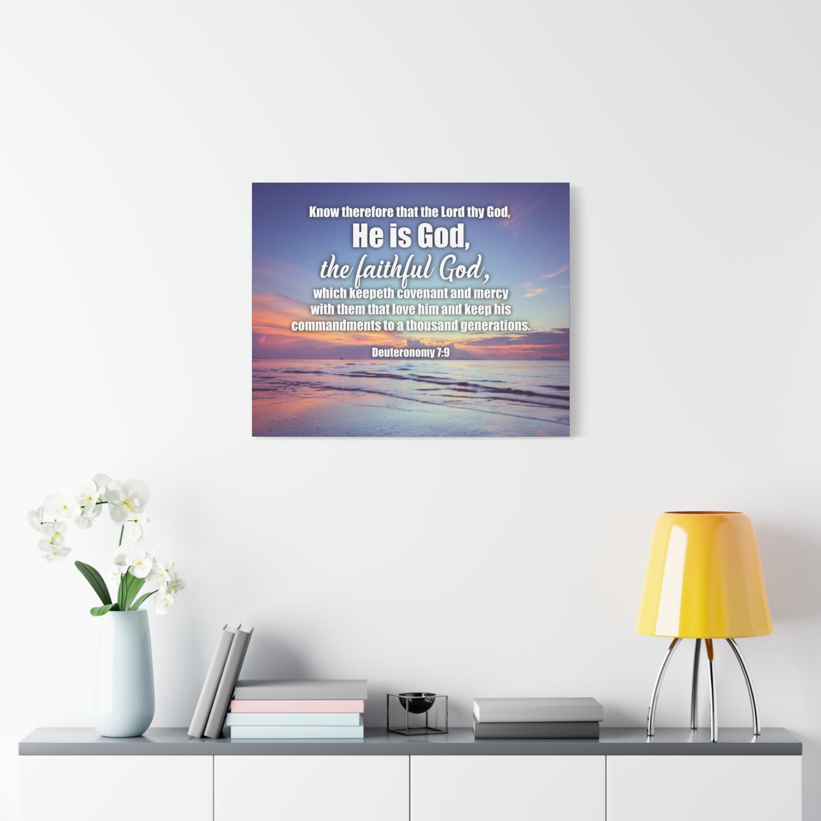 Scripture Canvas He is God Deuteronomy 7:9 Wall Art Bible Verse Print Ready to Hang-Express Your Love Gifts