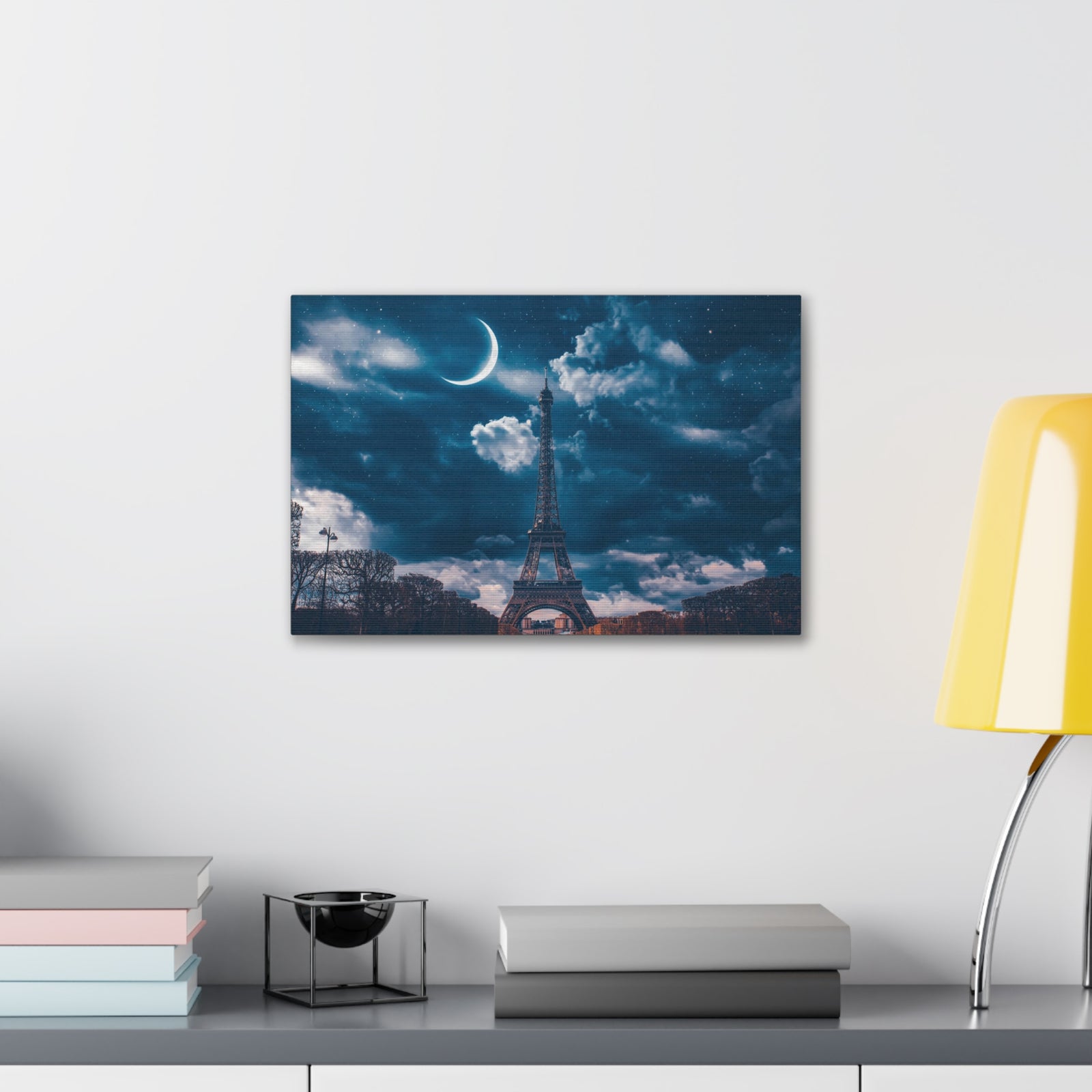Paris Eiffel Tower Moon France Canvas Artwork High-Quality Breathtaking French City for Home Decor Ready to Hang-Express Your Love Gifts