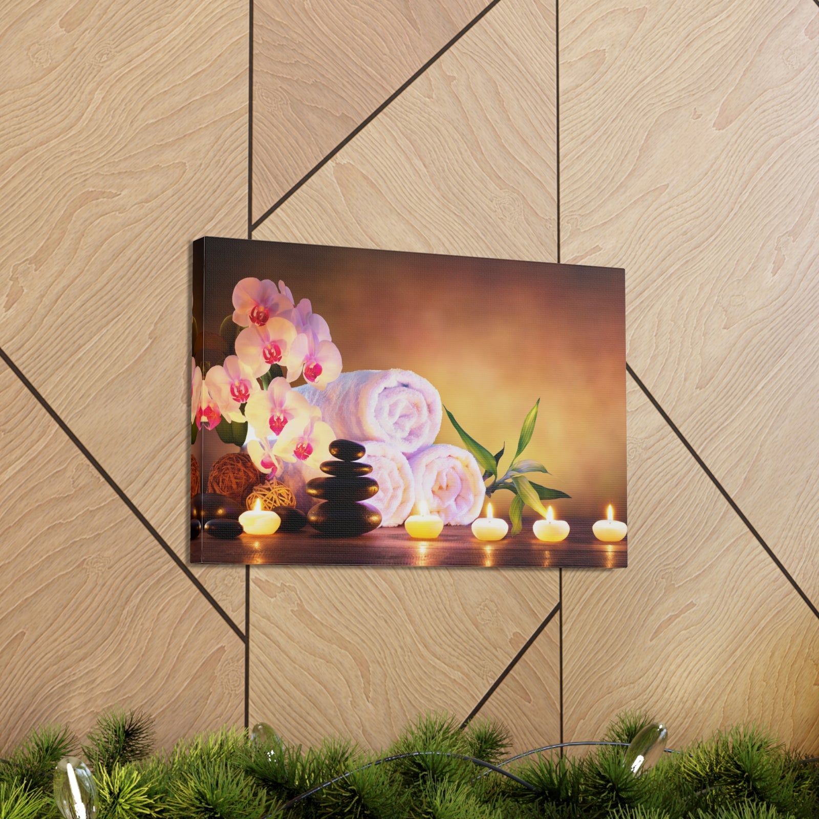 Massage Stones with Towels Forest Floral Nature Photography Canvas Wall Art for Home Decor Ready-to-Hang-Express Your Love Gifts
