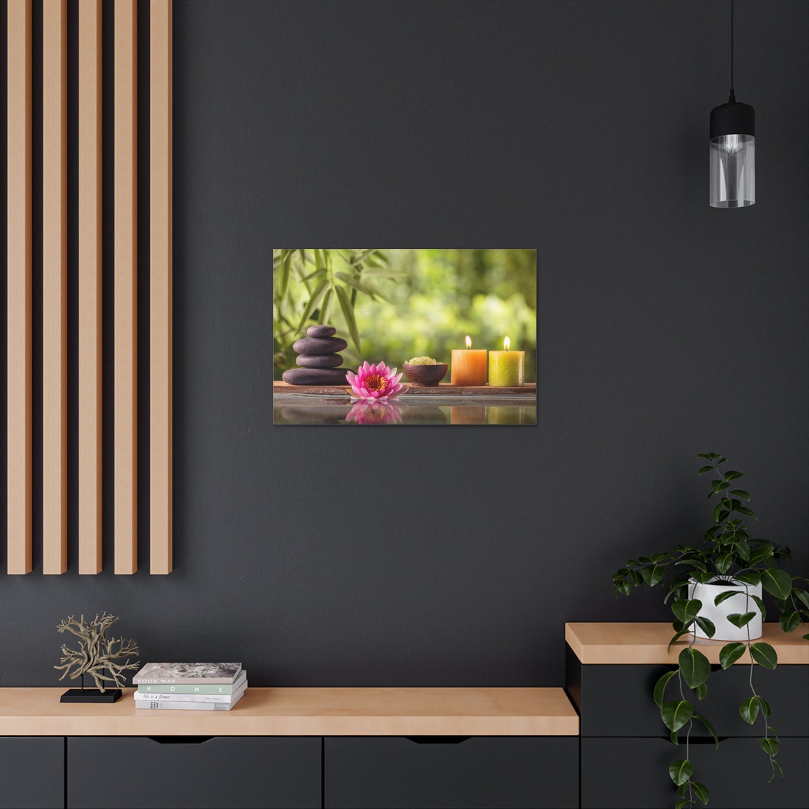 Zen Stone and Salt Forest Floral Nature Photography Canvas Wall Art for Home Decor Ready-to-Hang-Express Your Love Gifts
