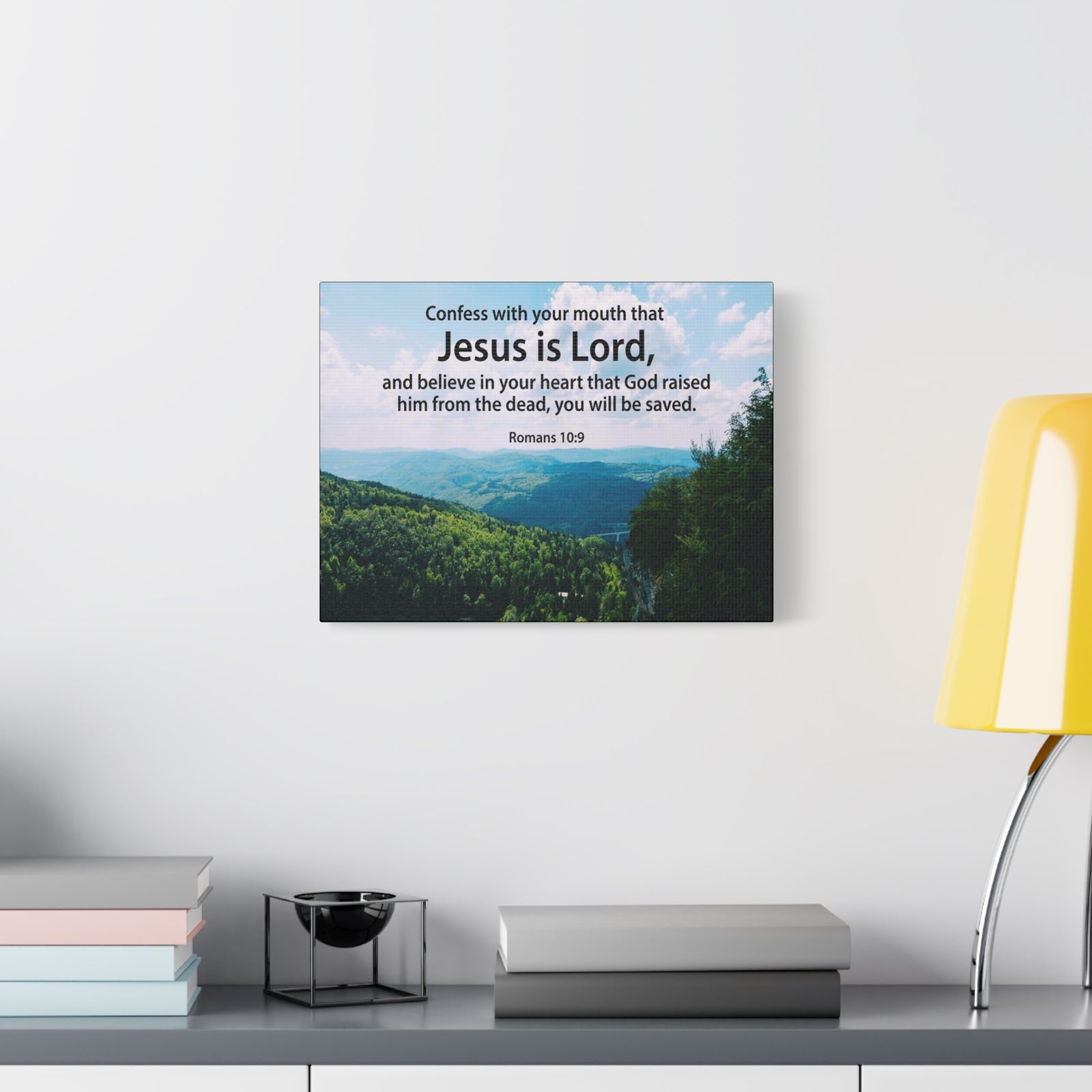 Scripture Canvas Jesus is Lord Romans 10:9 Christian Wall Art Bible Verse Print Ready to Hang-Express Your Love Gifts
