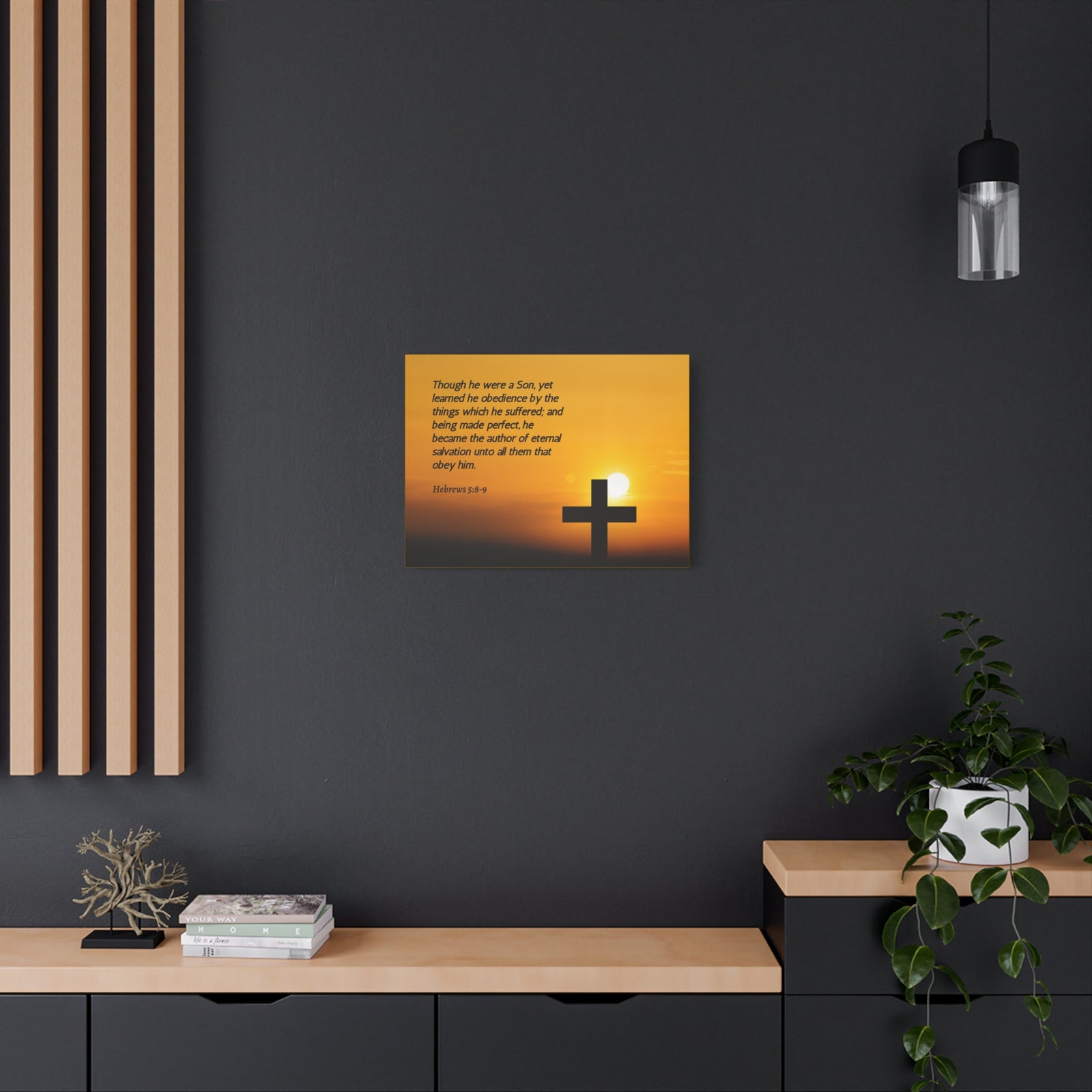 Scripture Canvas Eternal Salvation Hebrews 5:8-9 Christian Wall Art Bible Verse Print Ready to Hang-Express Your Love Gifts