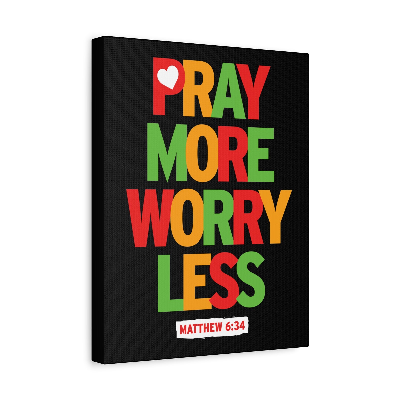 Scripture Canvas Pray More Worry Less Matthew 6:34 Christian Wall Art Bible Verse Print Ready To Hang-Express Your Love Gifts